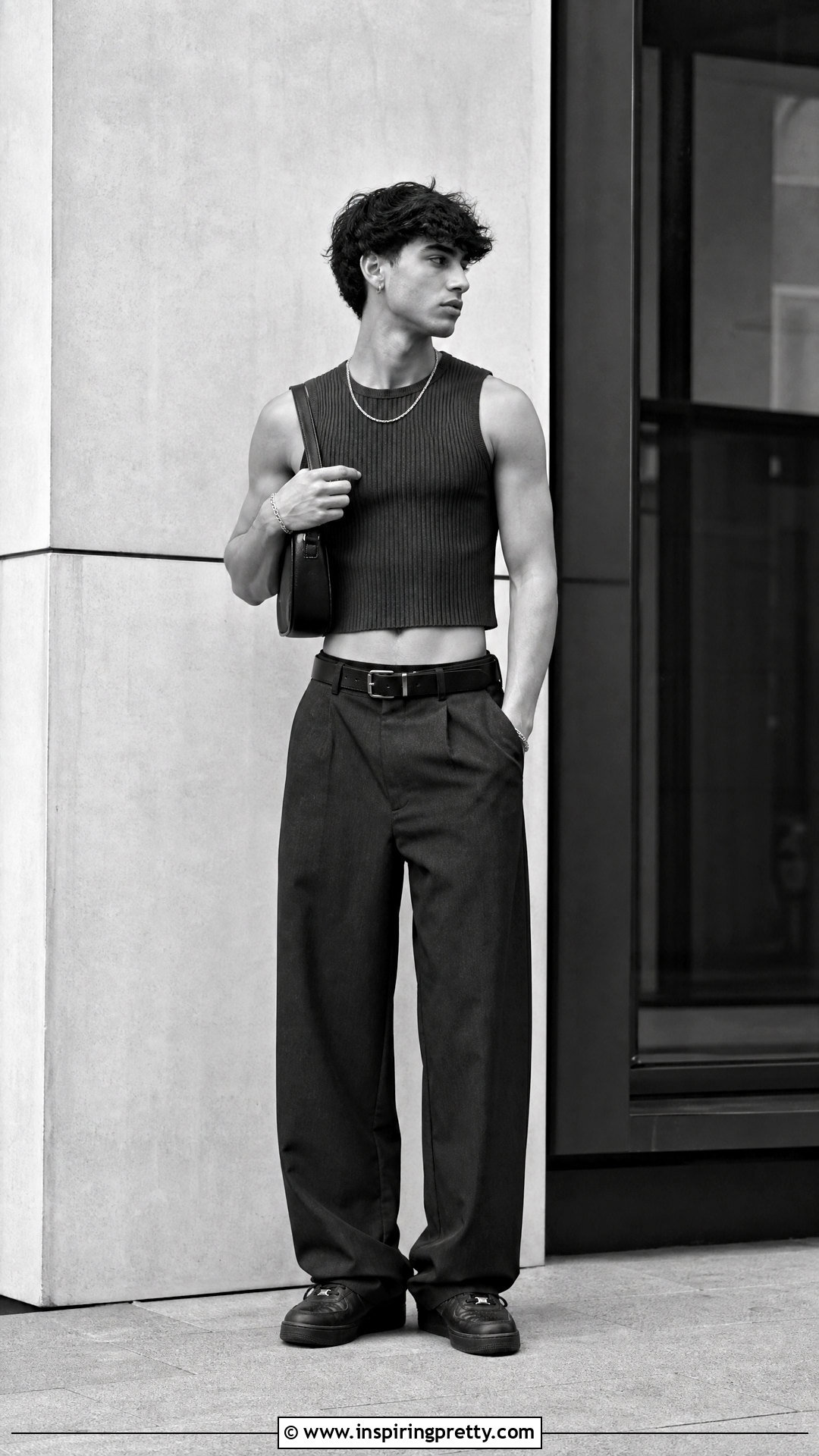 Monochrome Crop Top With Matching Pants - 50 boys in crop tops outfit ideas