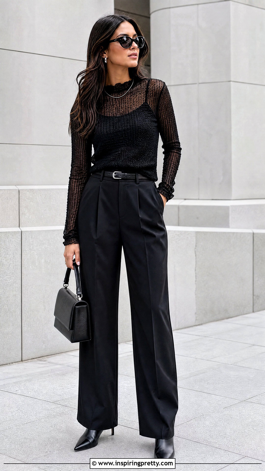 Monochrome Dobby Mesh Top Outfit - 20 dobby mesh top outfit ideas
