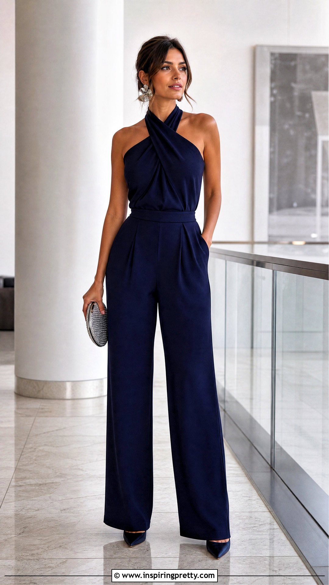 Monochrome Front Cross Halter Top With Matching Trousers - 20 Front Cross Halter Top outfit ideas