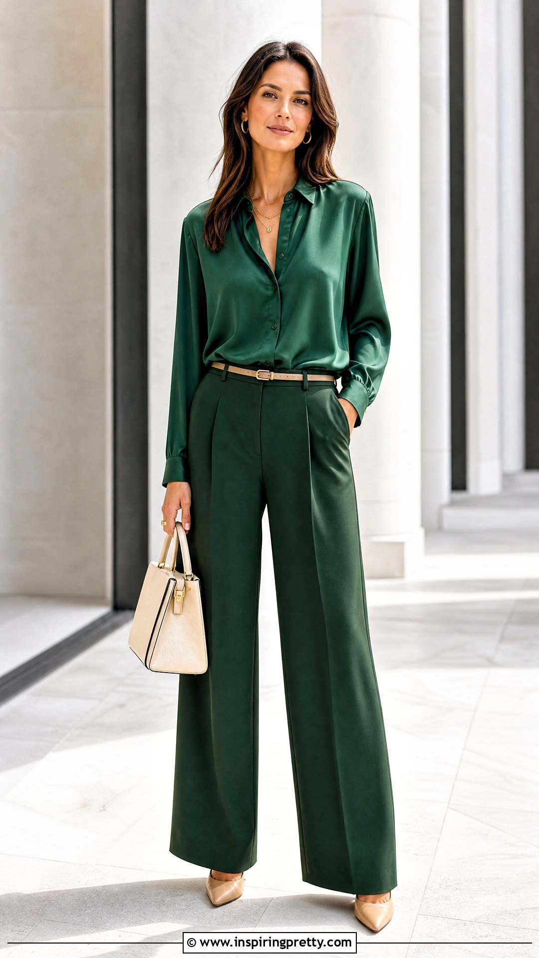 Monochrome Green Top With Green Trousers - 20 Green Top Fashion Trend outfit ideas