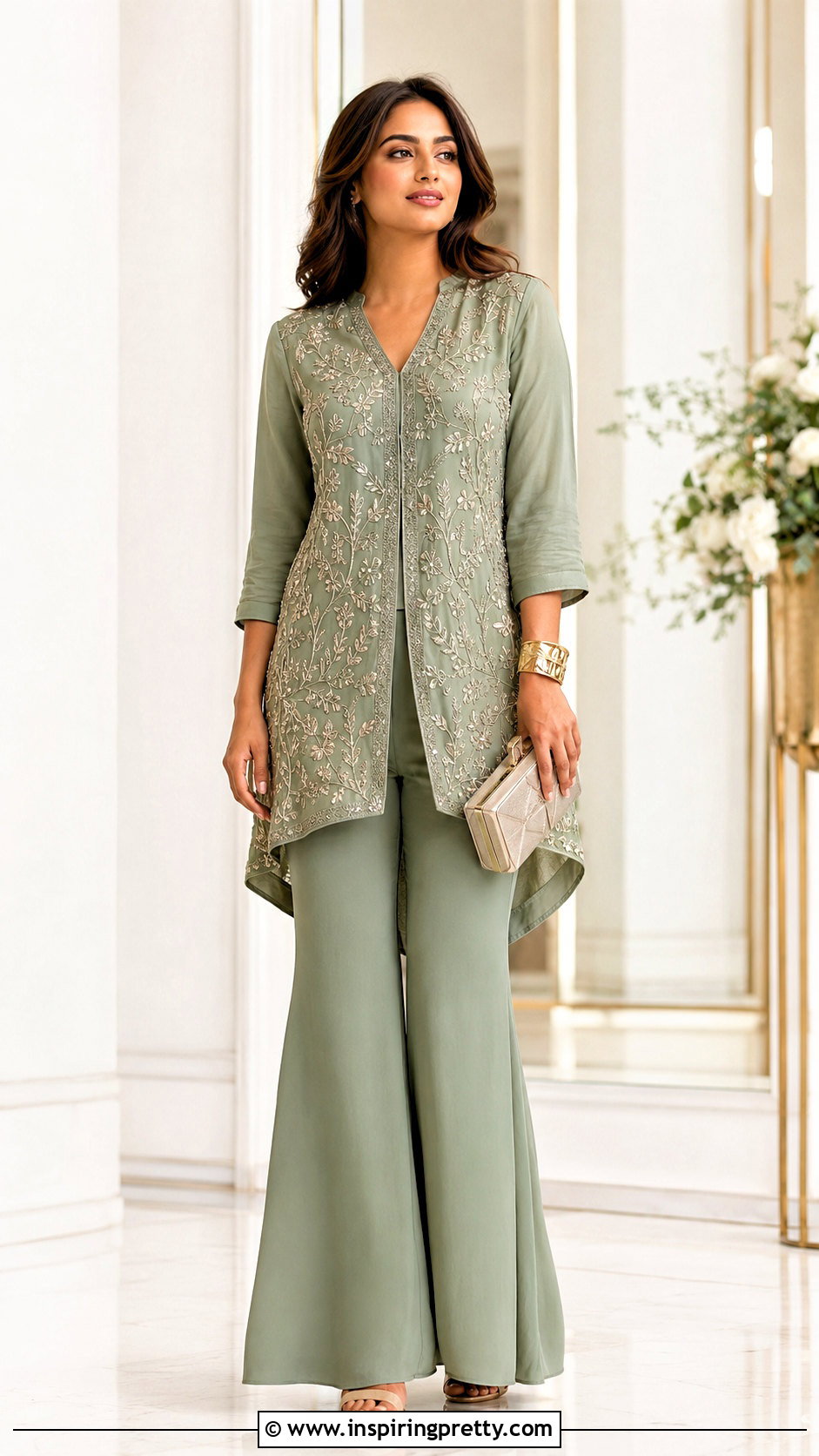 Monochrome Indo Western Top With Flared Pants - 50 Indo Western Tops outfit ideas