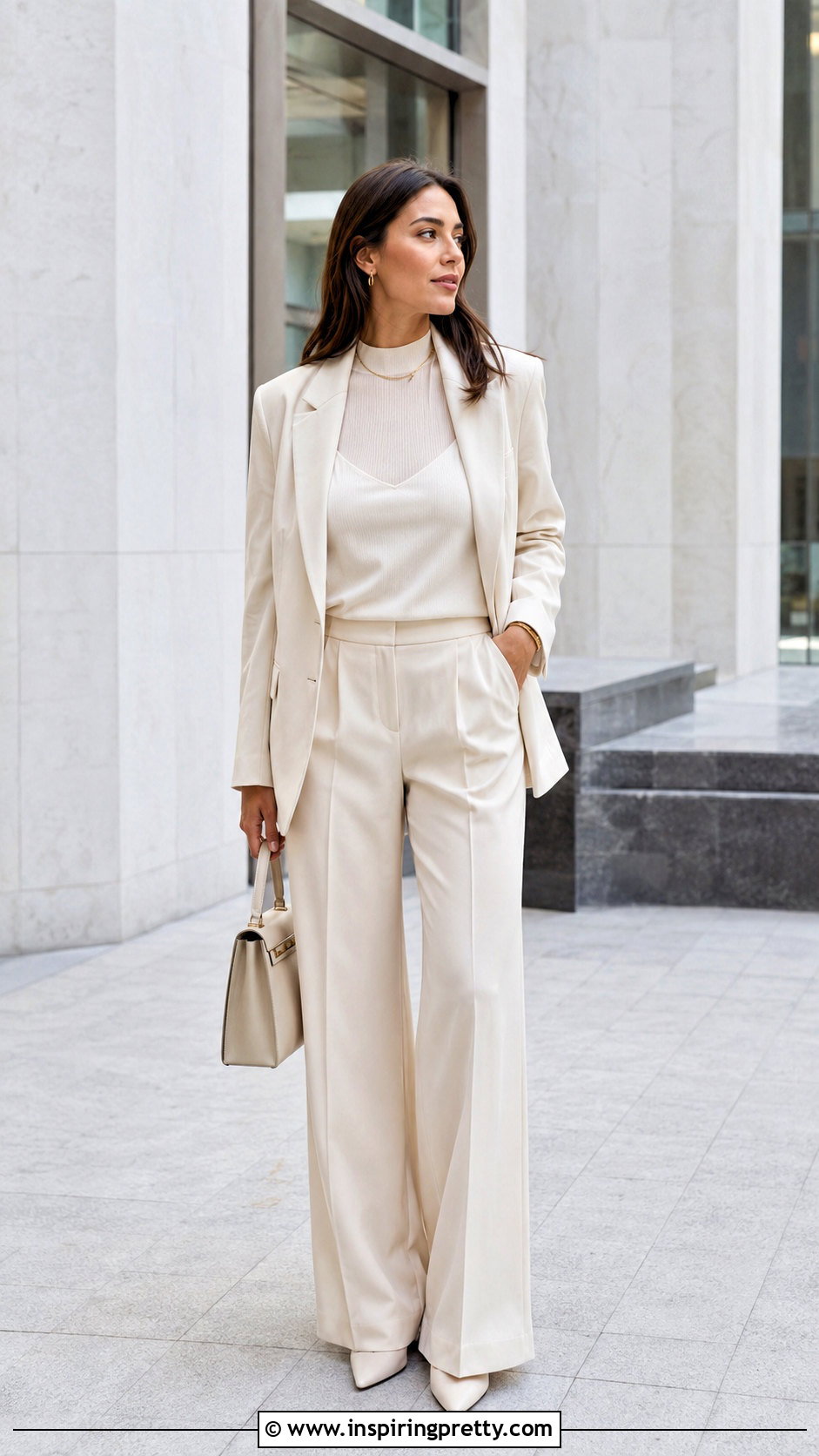 Monochrome Layered Tank Top With Matching Suit - 50 layered tank top outfit ideas