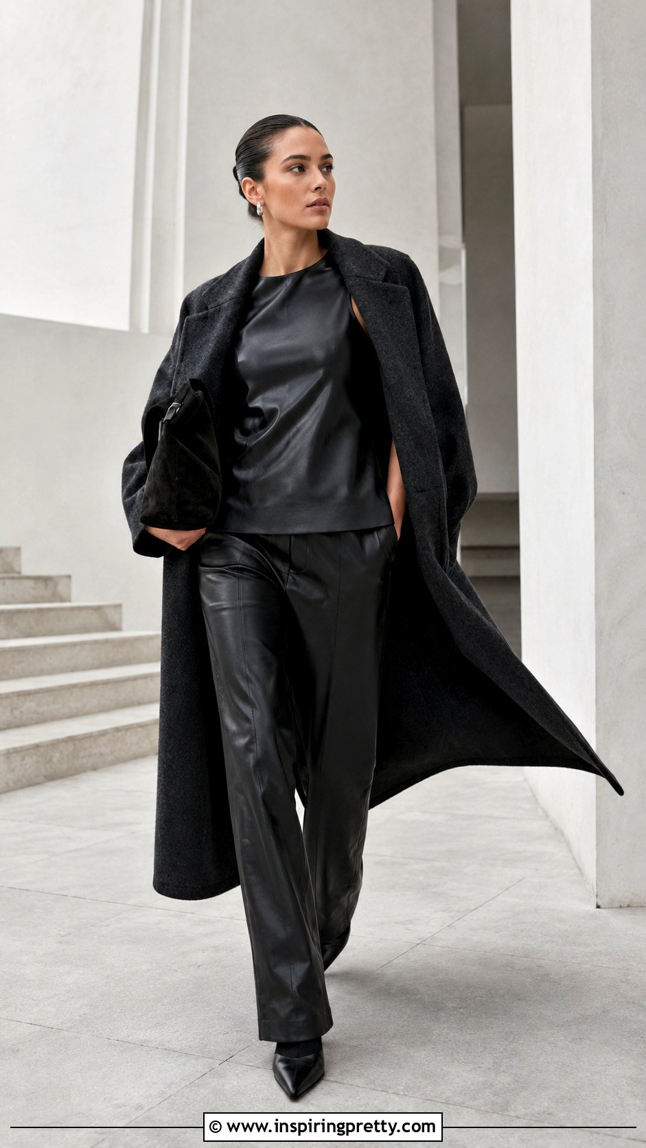 Monochrome Leather Top With Leather Pants - 20 leather top outfit ideas