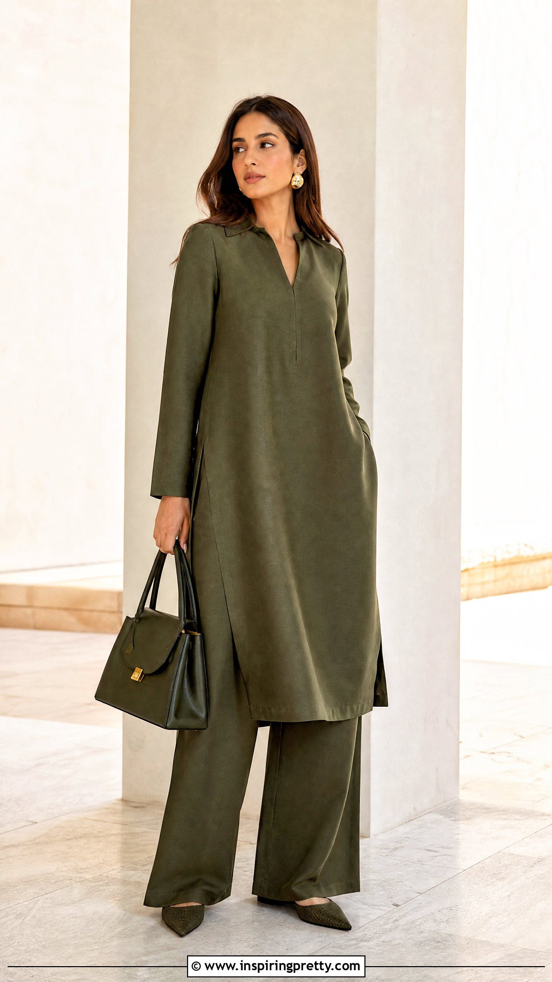 Monochrome Long Tunic Top With Matching Pants - 50 long tunic tops outfit ideas