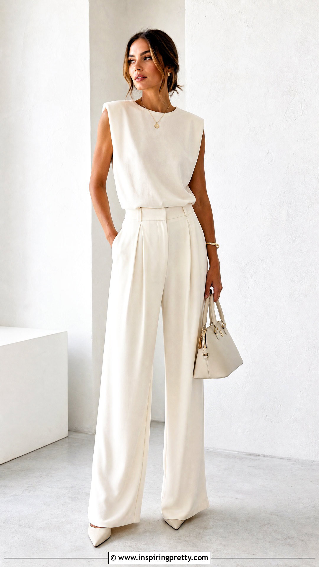 Monochrome Padded Shoulder Tank Top Outfit - 20 Tank Top With Shoulder Pads