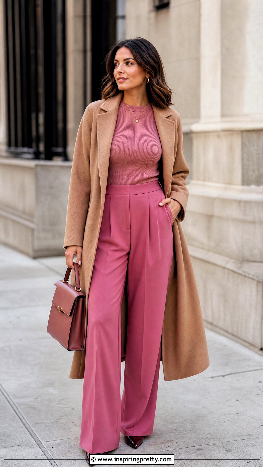 Monochrome Pink Top With Pink Trousers - 20 fall fashion pink top outfit ideas