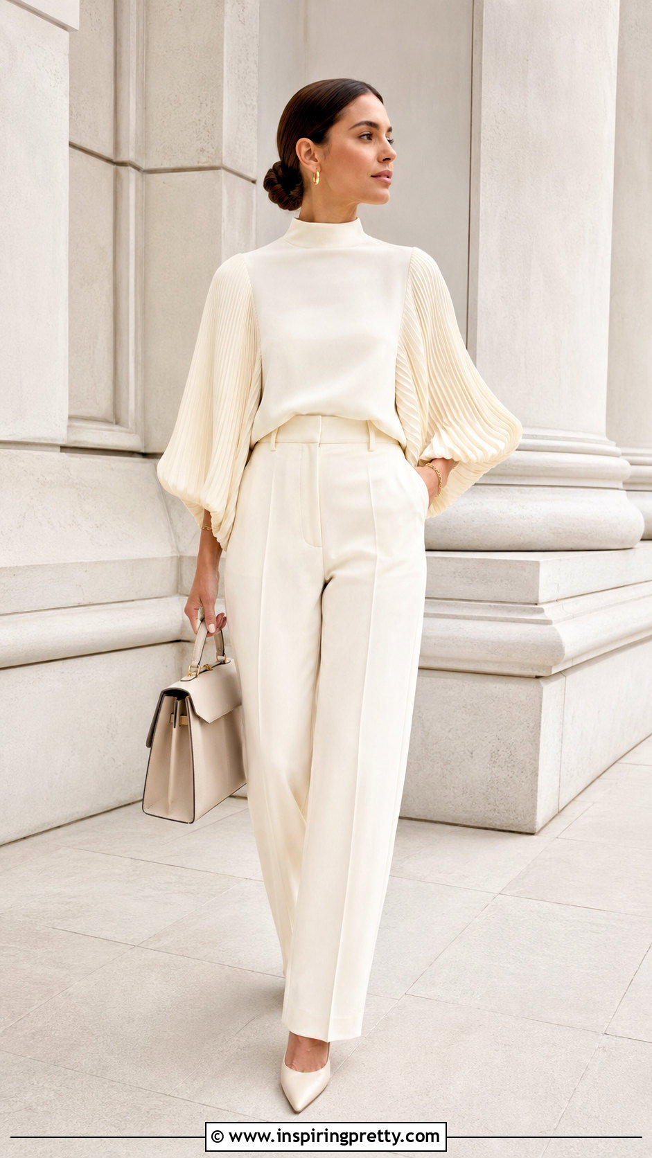 Monochrome Pleated Sleeve Top Outfit - 20 Pleated Sleeve Fashion Top outfit ideas
