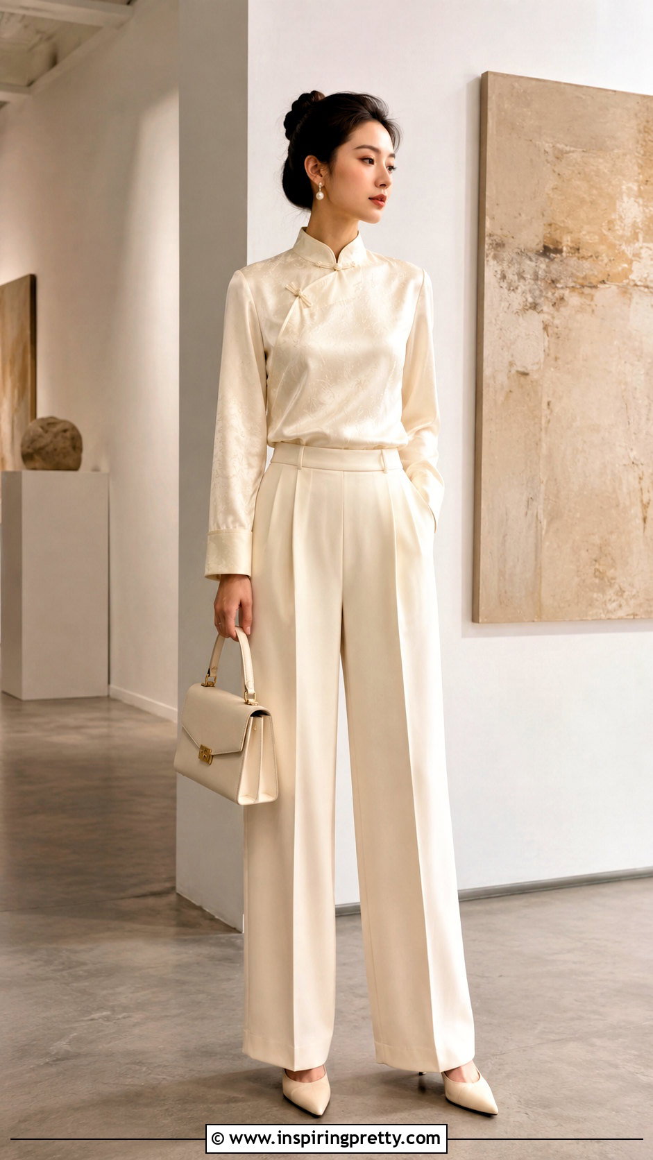 Monochrome Qipao Top Outfit - 50 qipao top outfit ideas