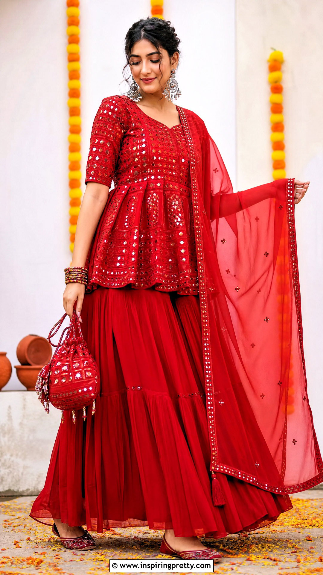 Monochrome Red Kediyu And Lehenga - 50 Kediyu Top For Navratri outfit ideas