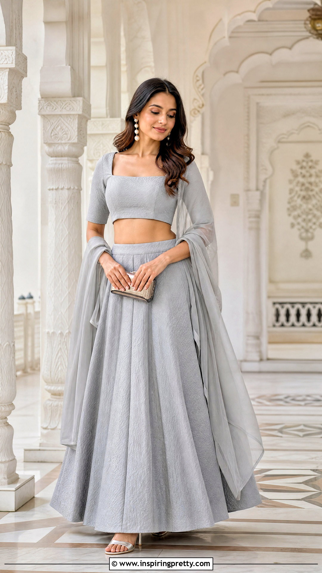 Monochrome Saree Skirt And Matching Crop Top - 25 skirt and crop top from old saree ideas