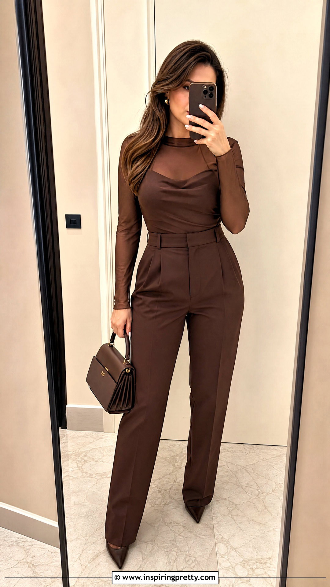 Monochrome Sheer Top And Trousers Selfie - 25 Sheer Top Selfie ideas