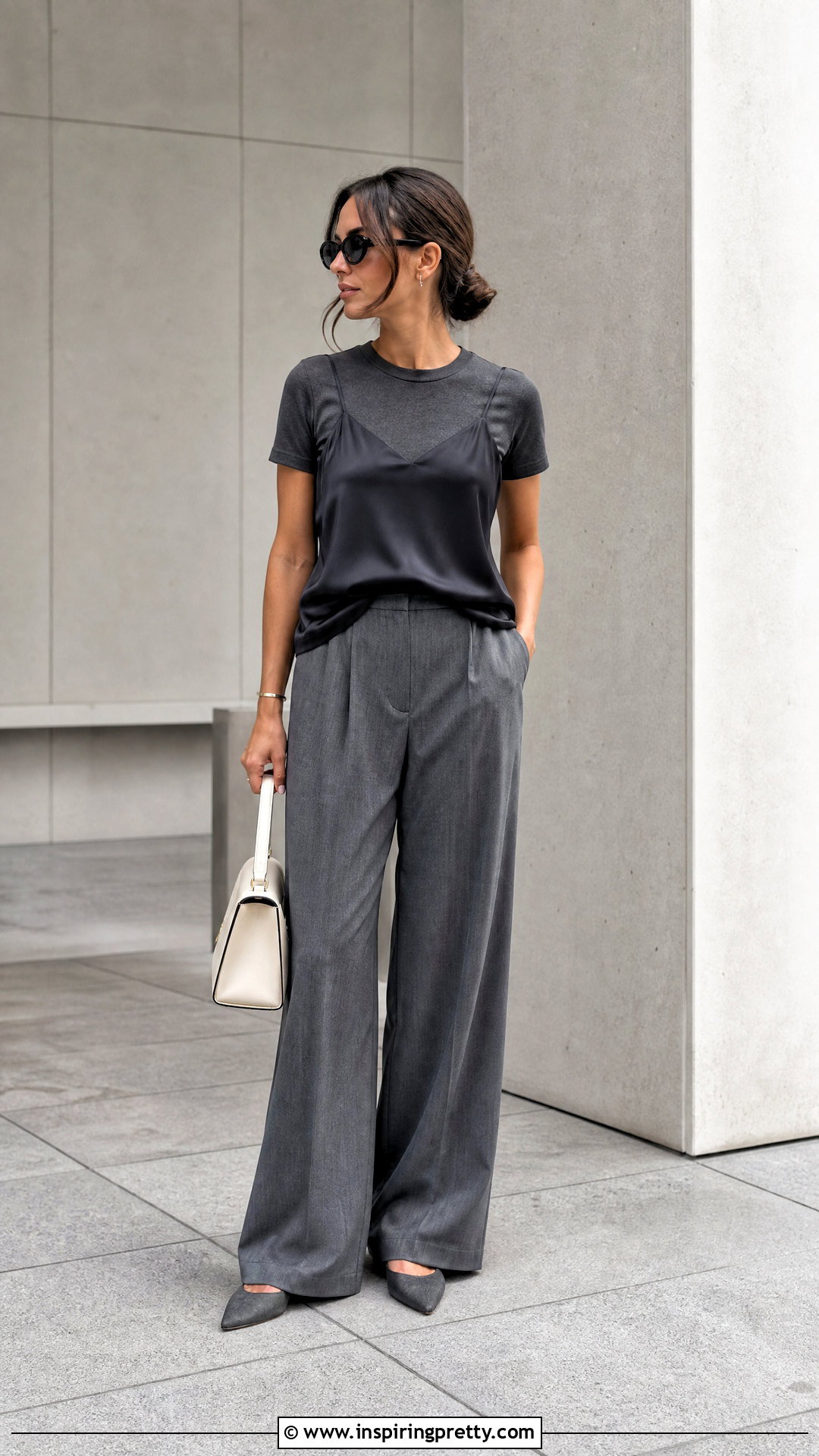 Monochrome T Shirt Under Spaghetti Strap Top With Matching Pants - 20 t shirt under spaghetti strap top outfit ideas