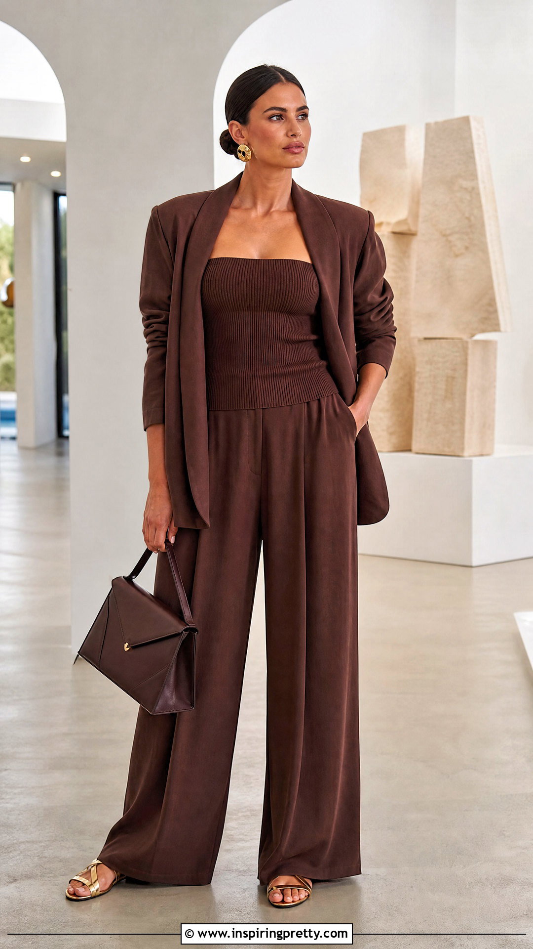 Monochrome Tube Top With Padding And Wide Leg Pants - 20 Tube Top With Padding outfit ideas