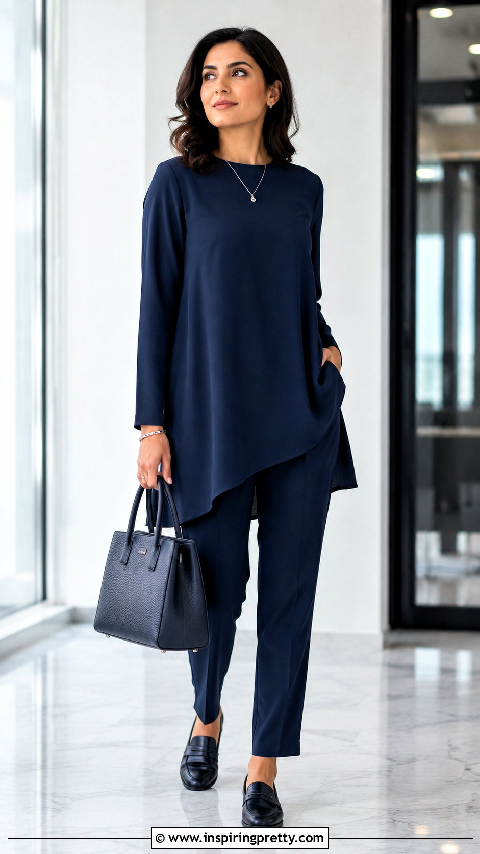 Monochrome Tunic Top With Matching Trousers - 20 business casual tunic tops outfit ideas