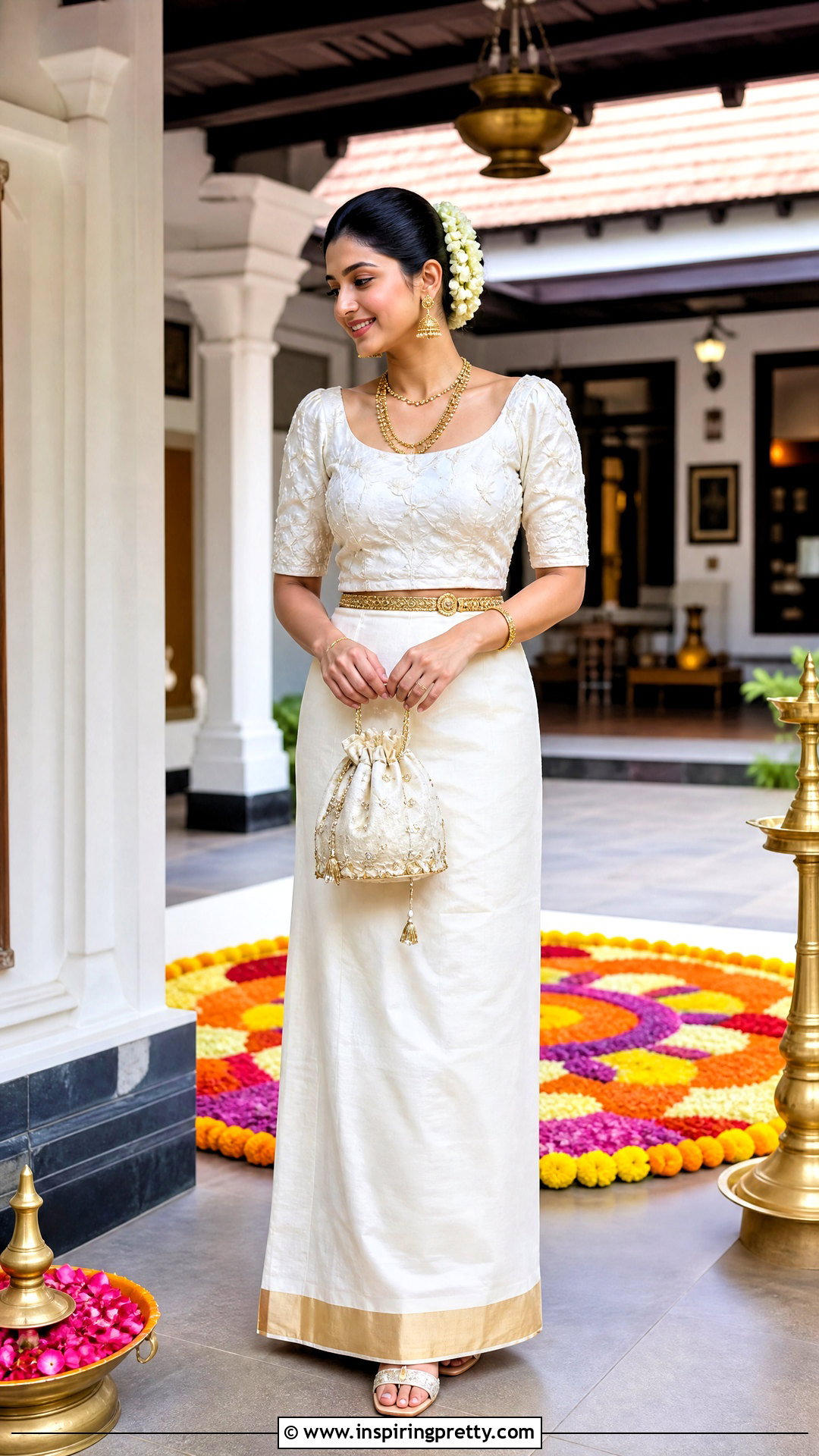 Monochrome White Onam Skirt And Top - 50 latest onam skirt and top designs