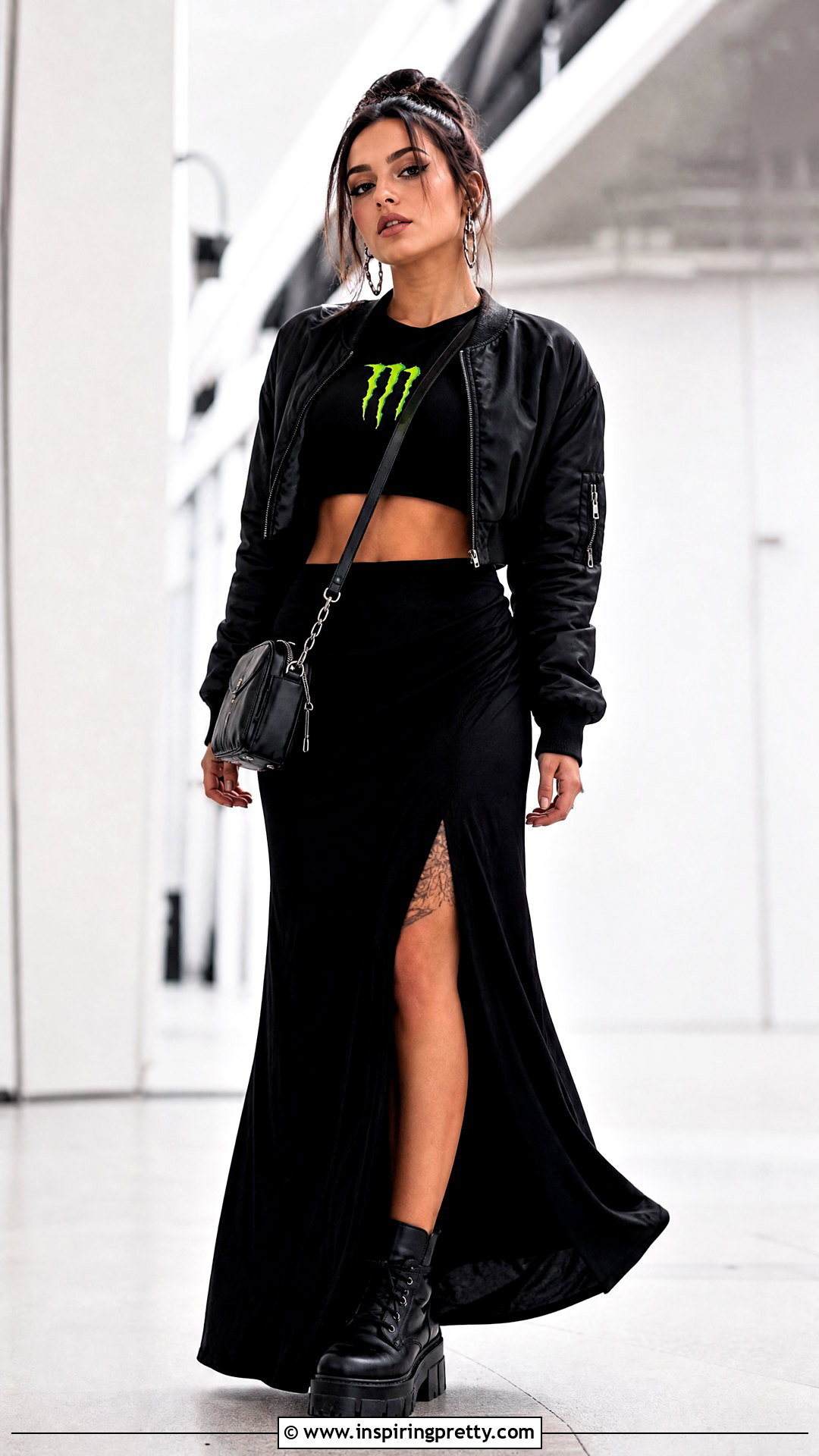 Monster Energy Crop Top With Black Maxi Skirt - 25 Monster Energy Crop Top outfit ideas