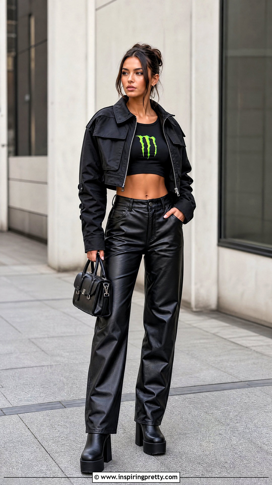Monster Energy Crop Top With Faux Leather Pants - 25 Monster Energy Crop Top outfit ideas