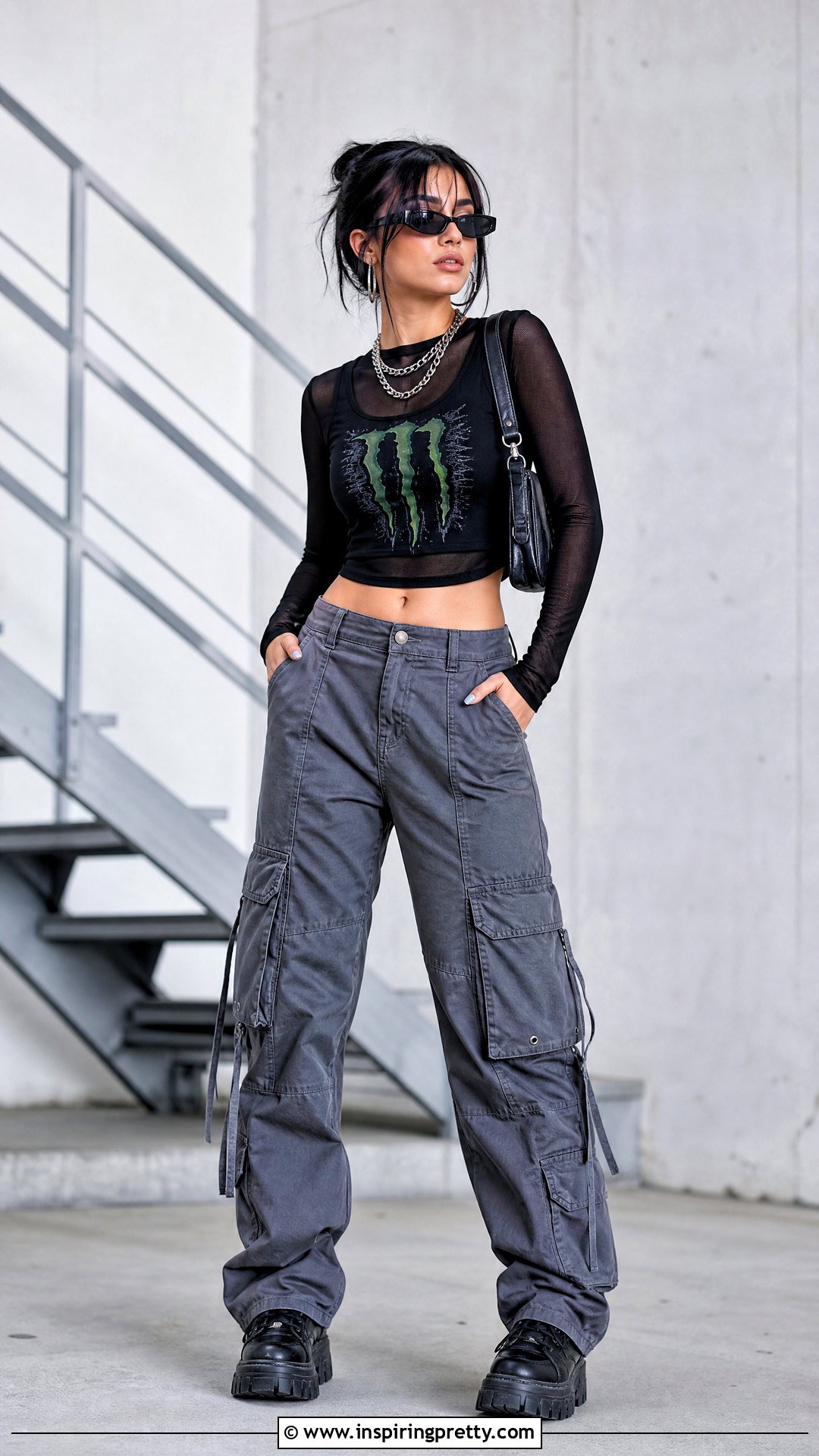 Monster Energy Crop Top With Mesh Layer And Cargo Pants - 25 Monster Energy Crop Top outfit ideas