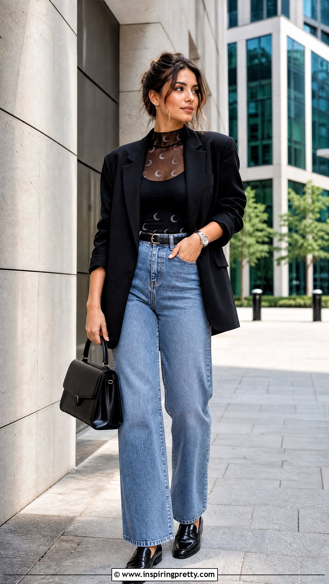 Moon Mesh Top With A Black Blazer And Jeans - 25 moon mesh top outfit ideas