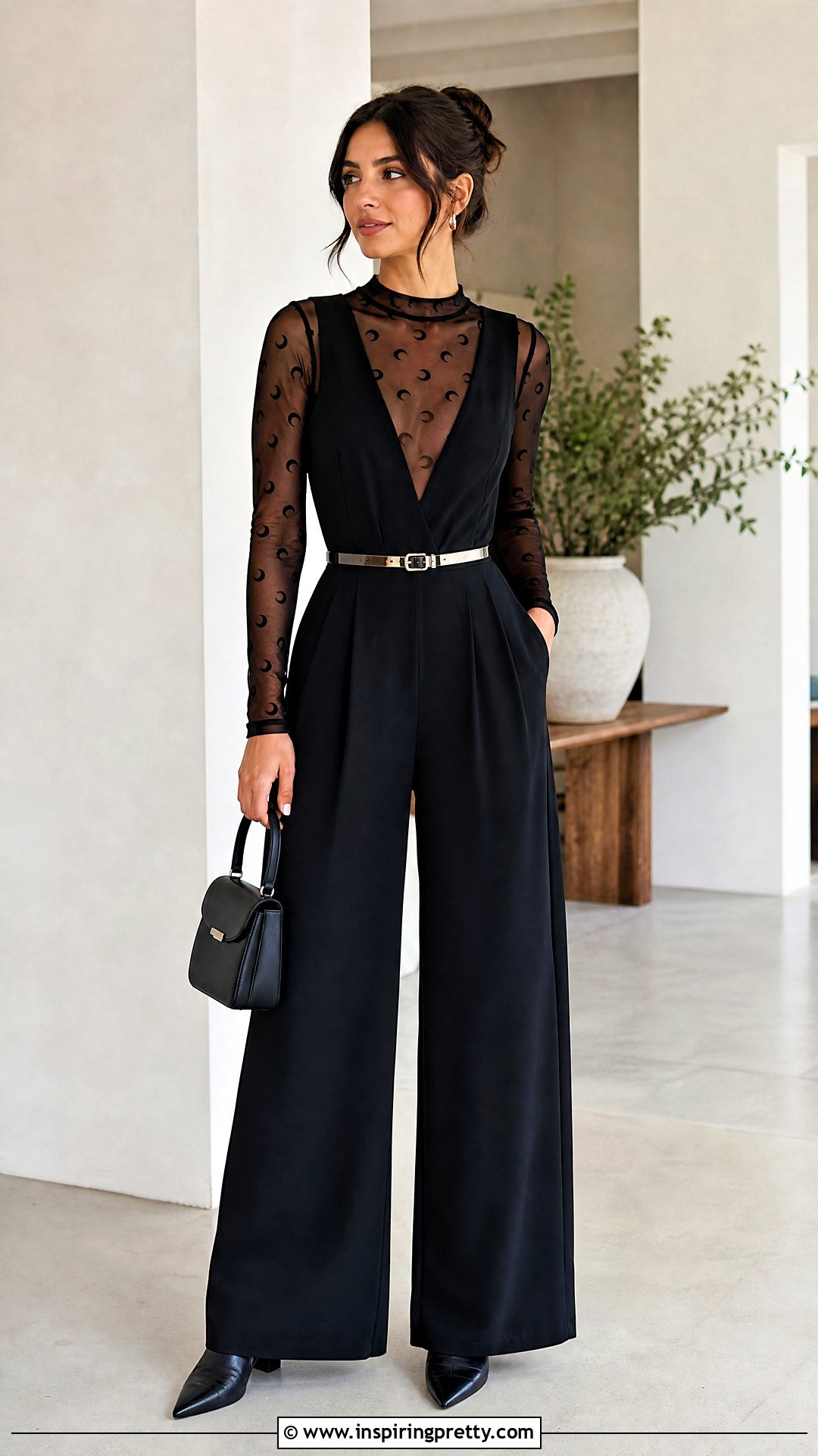 Moon Mesh Top With A Black Jumpsuit - 25 moon mesh top outfit ideas