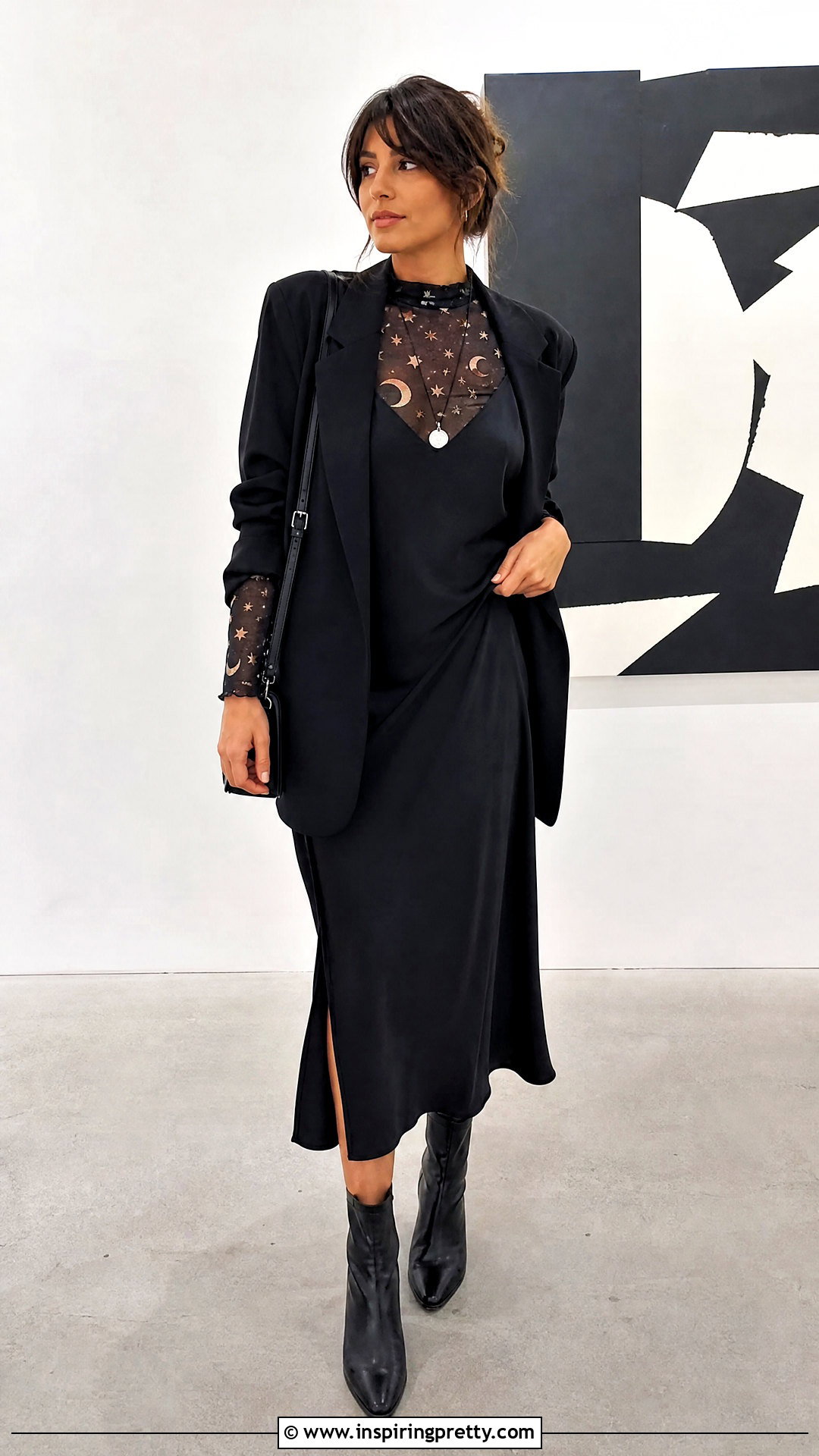 Moon Mesh Top With A Black Slip Dress - 25 moon mesh top outfit ideas