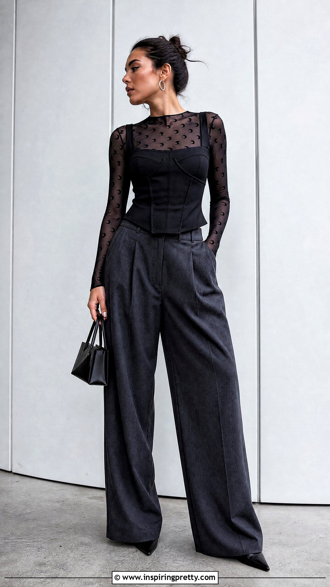 Moon Mesh Top With A Corset Style Tank And Trousers - 25 moon mesh top outfit ideas
