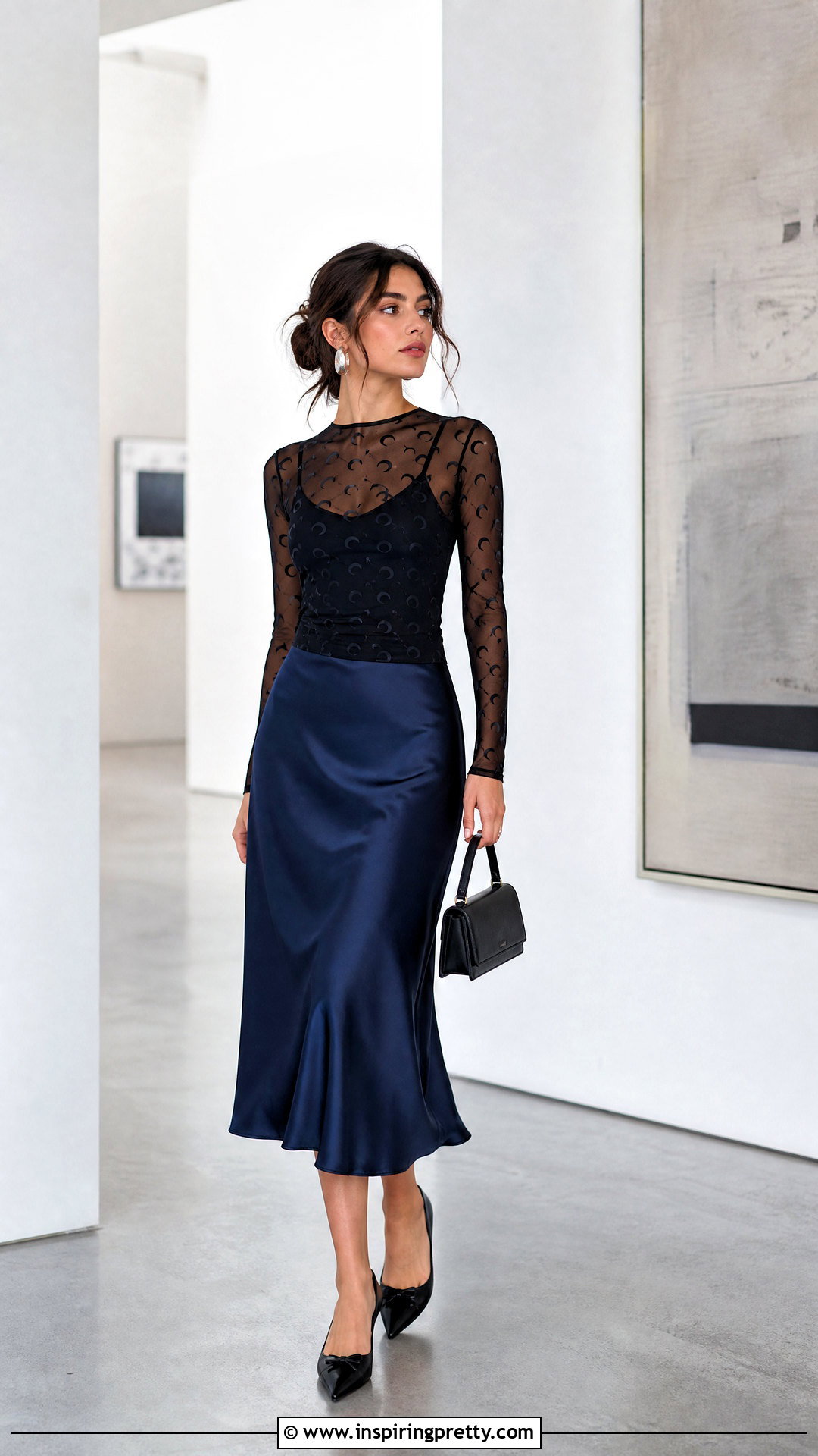 Moon Mesh Top With A Satin Midi Skirt - 25 moon mesh top outfit ideas