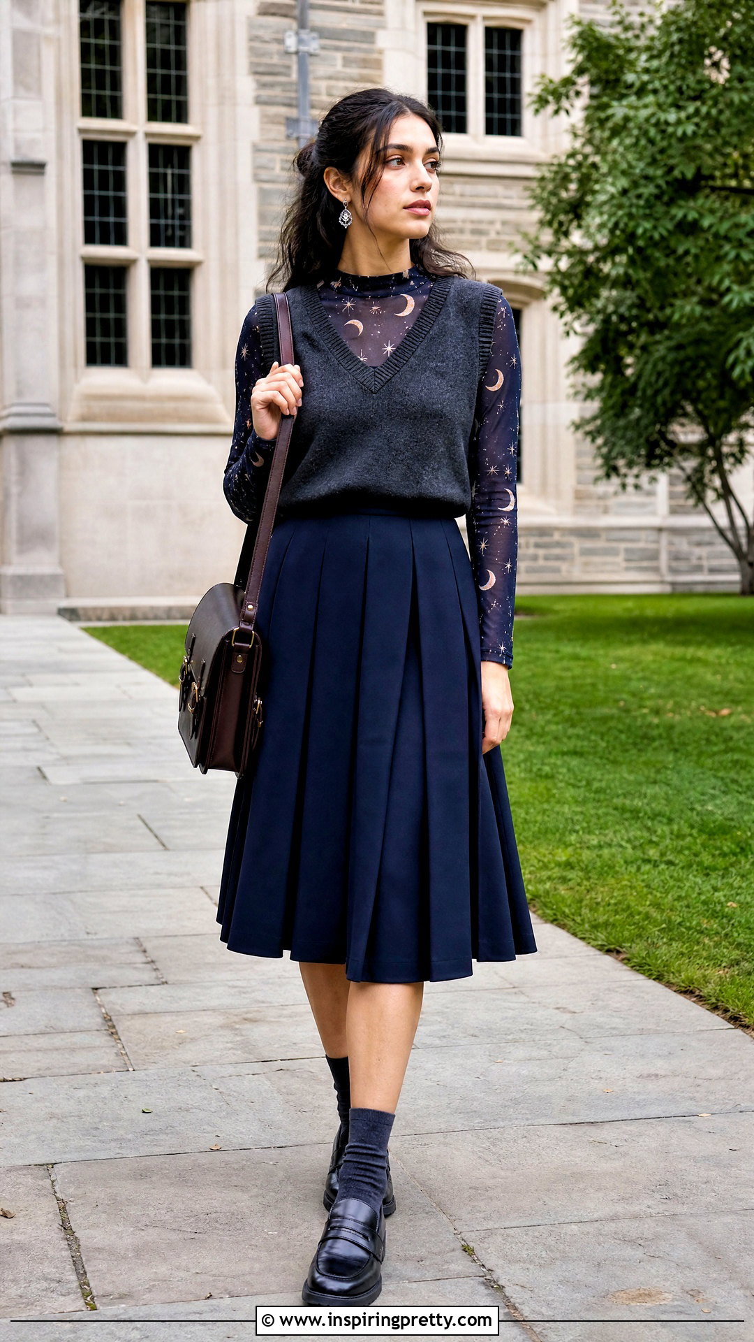 Moon Mesh Top With A Sweater Vest And Pleated Skirt - 25 moon mesh top outfit ideas