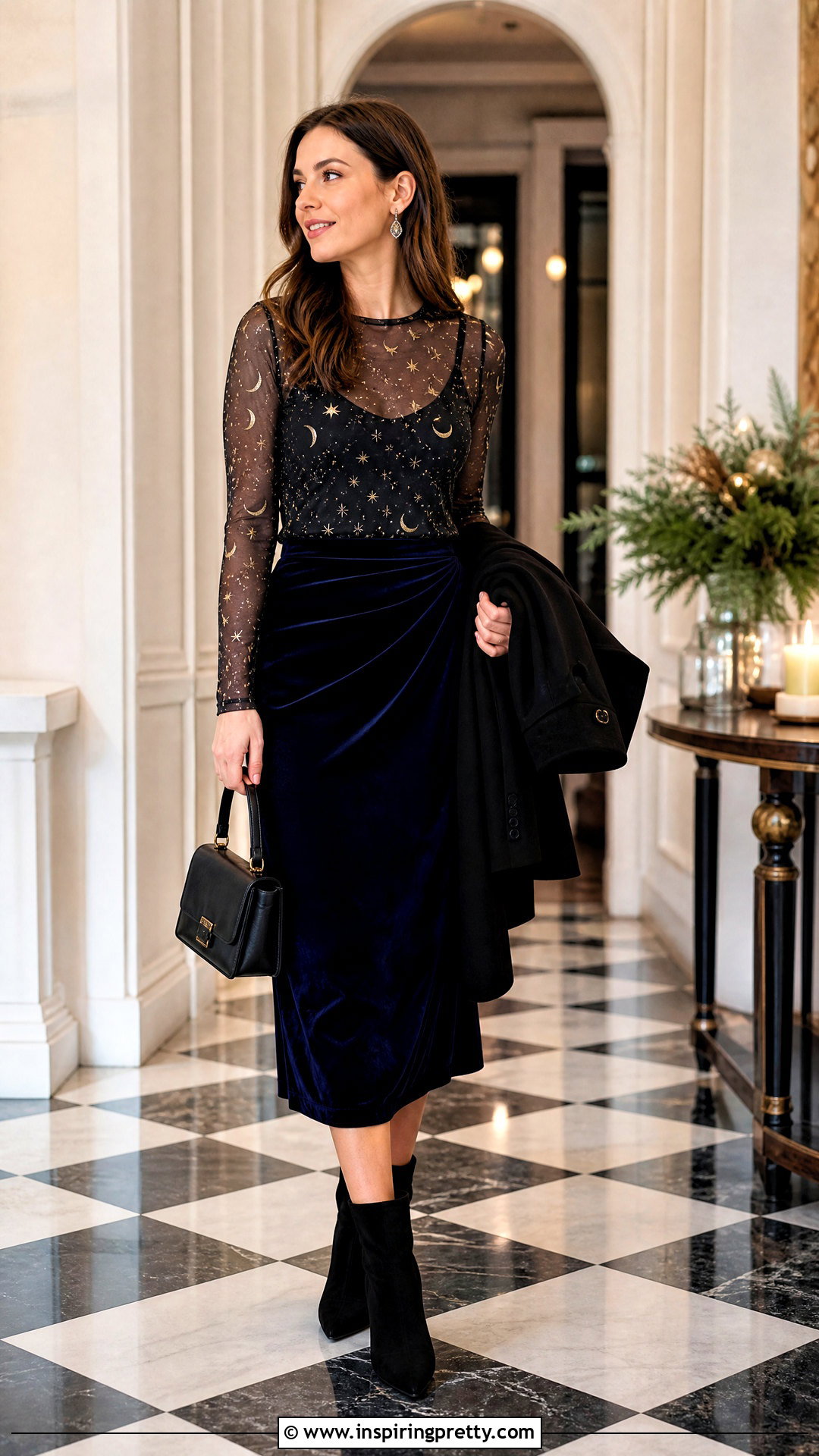 Moon Mesh Top With A Velvet Midi Skirt - 25 moon mesh top outfit ideas