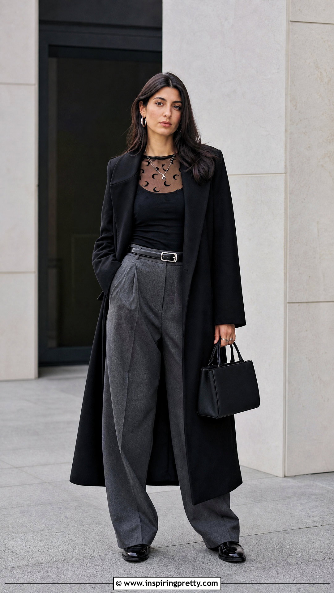 Moon Mesh Top With Gray Pleated Trousers - 25 moon mesh top outfit ideas