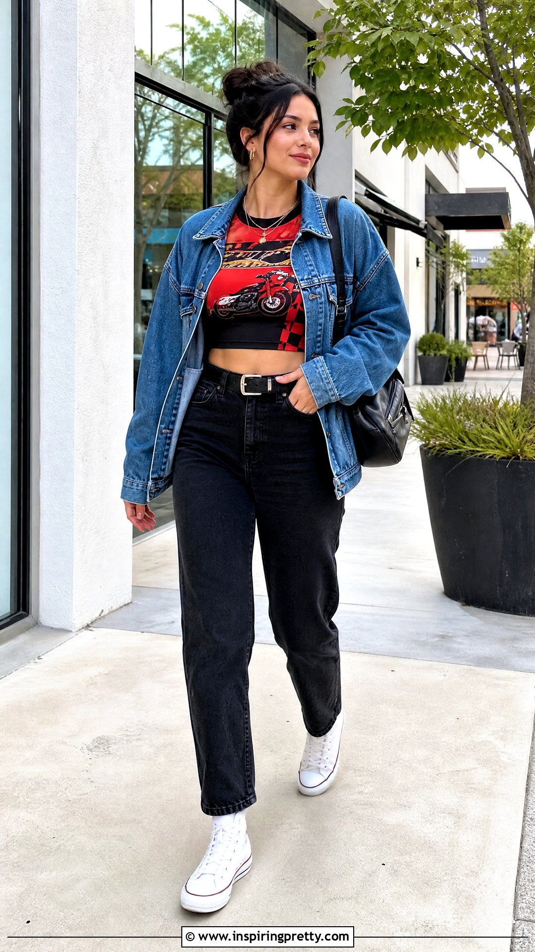 Motorcycle Crop Top With Denim Jacket - 25 Motorcycle Crop Top outfit ideas