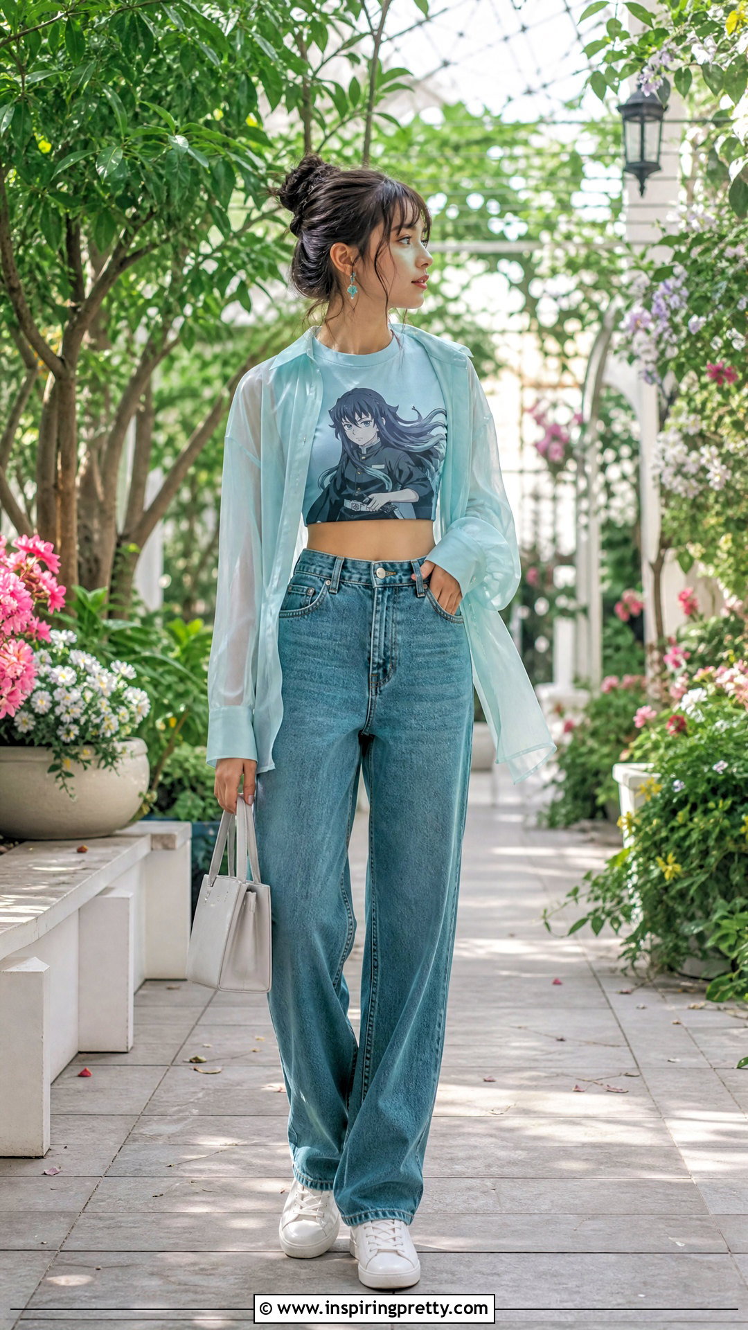 Muichiro Demon Slayer Crop Top With Teal Jeans - 25 demon slayer crop top outfit ideas