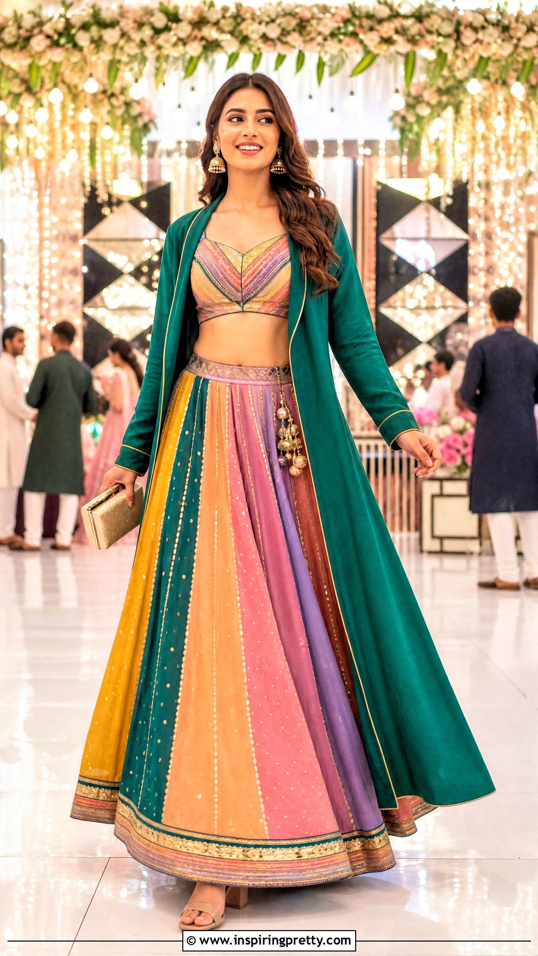 Multicolor Crop Top Lehenga With Solid Jacket - 50 crop top lehenga with jacket outfit ideas