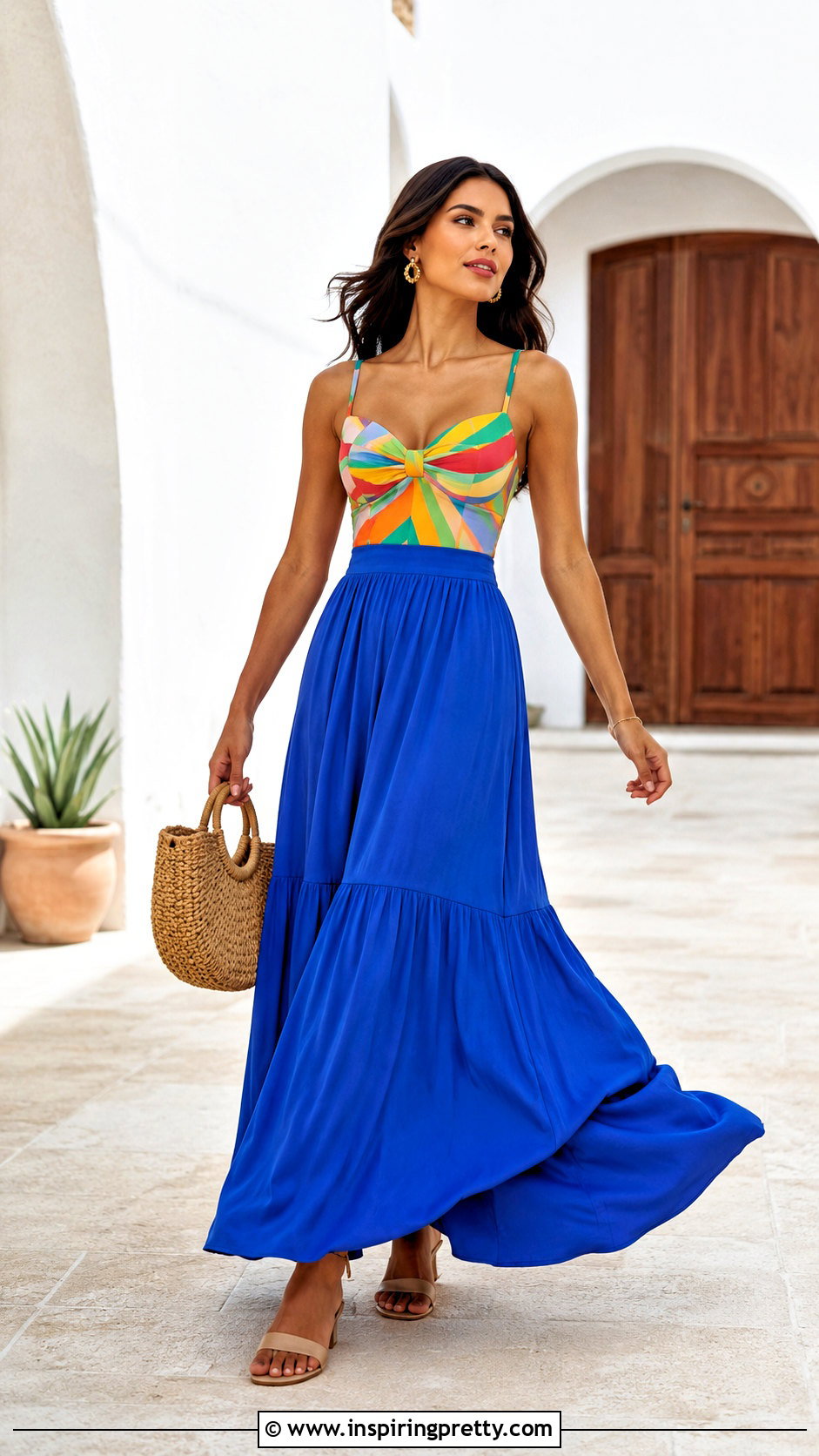 Multicolor Fashion Top With Colorful Maxi Skirt - 20 multicolor fashion top outfit ideas