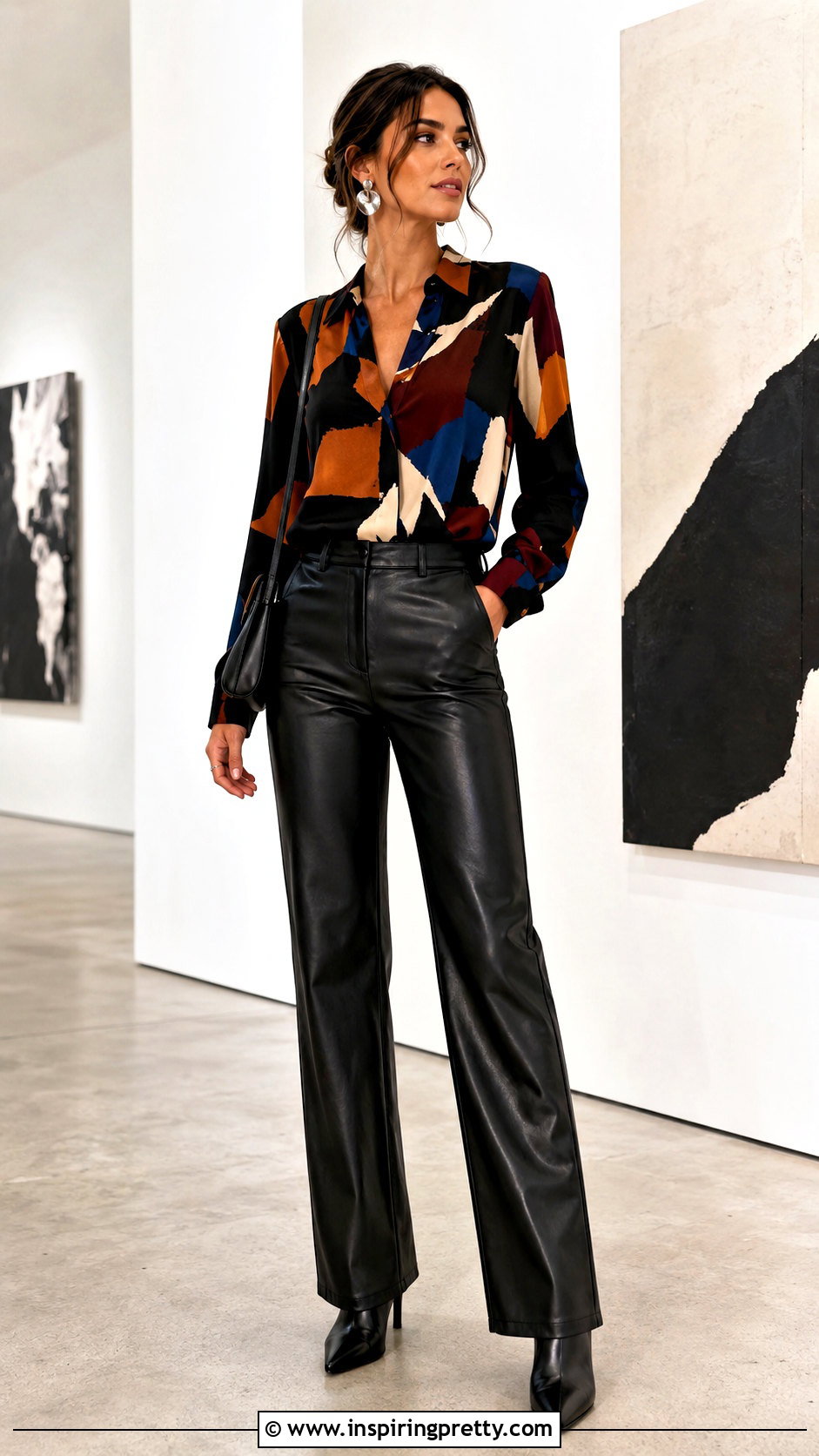 Multicolor Fashion Top With Faux Leather Pants - 20 multicolor fashion top outfit ideas