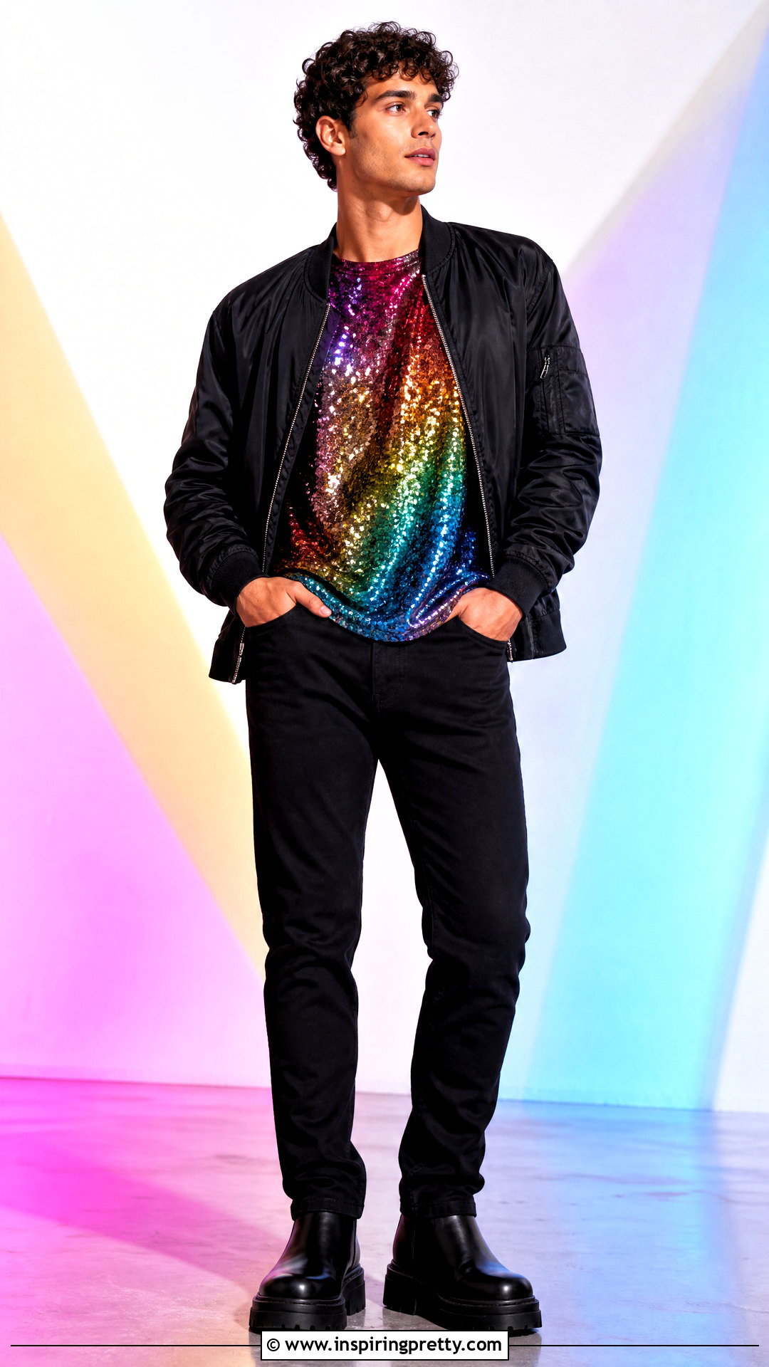 Multicolor Glitter Top With Black Denim - 20 mens glitter tops