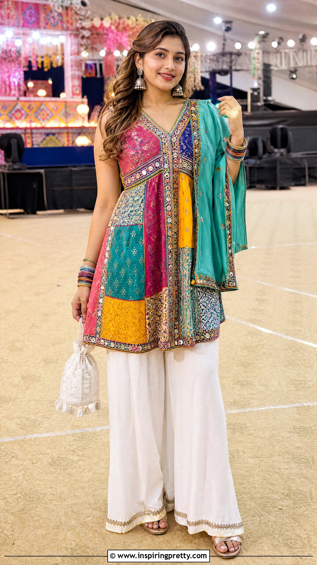 Multicolor Kediyu With White Palazzo Pants - 50 Kediyu Top For Navratri outfit ideas