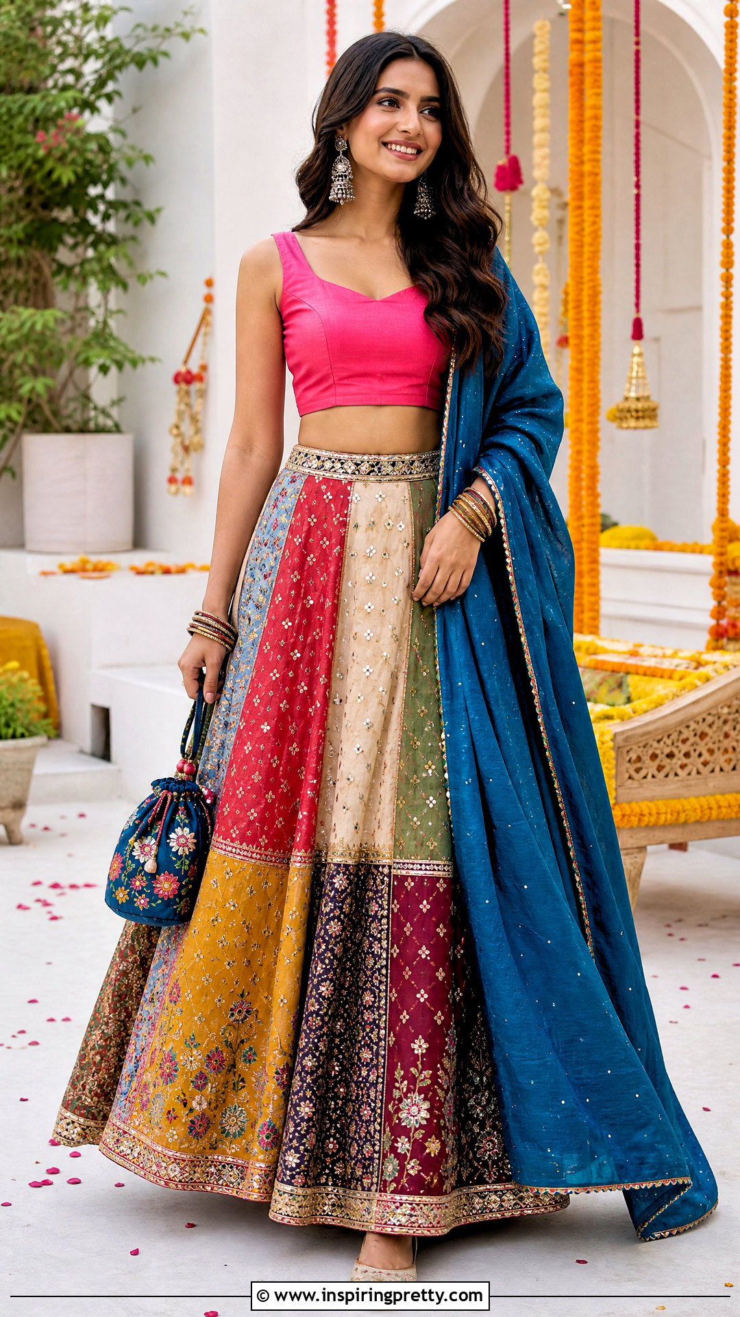 Multicolor Patchwork Crop Top Lehenga - 50 crop top lehenga designs