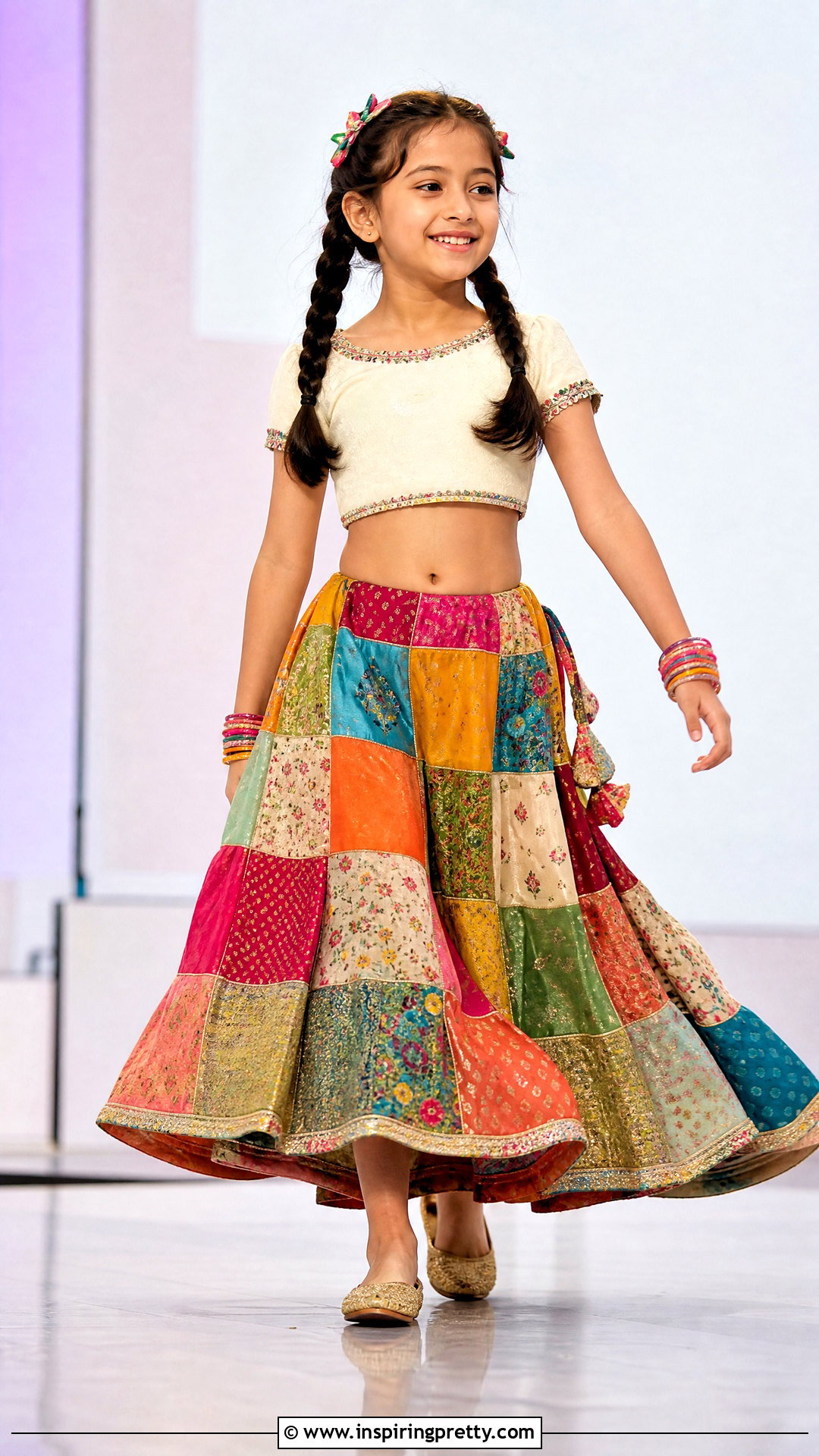 Multicolor Patchwork Kids Crop Top Lehenga - 50 kids crop top lehenga designs