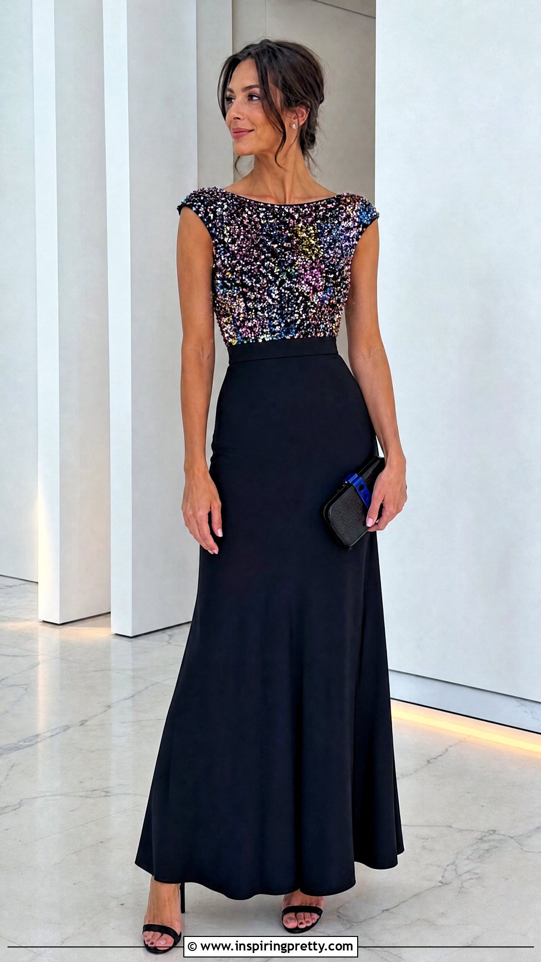 Multicolor Sequin Top With Black Maxi Skirt - 20 sequin tops amazon ideas