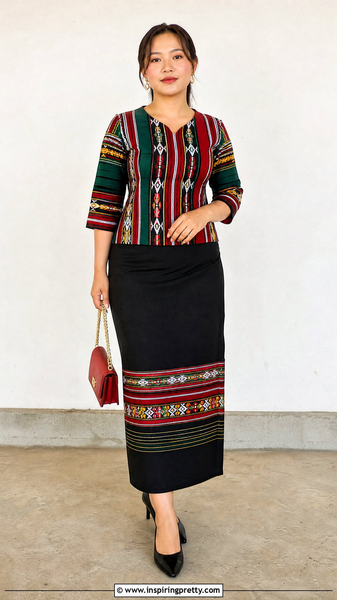 Multicolor Woven Mizo Top With Plain Black Skirt - 50 mizo tops designs