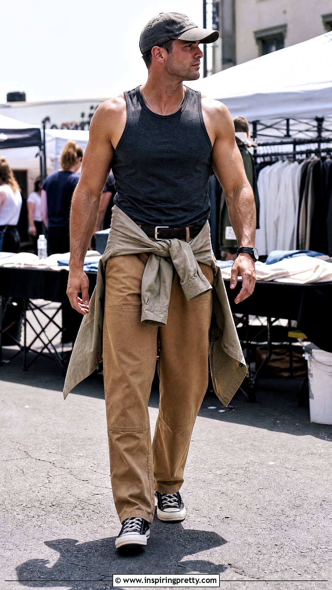 Muscle Tank Top With Carpenter Pants - 50 men tank top outfit ideas