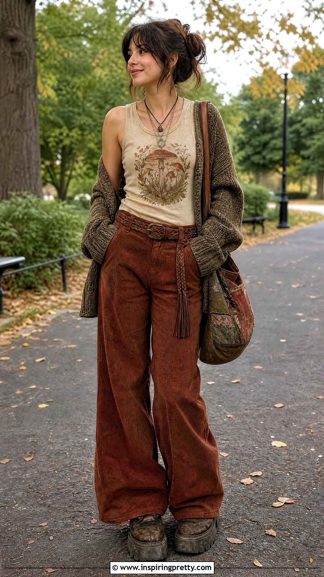 Mushroom Print Fairy Grunge Tank Top With Corduroy Pants - 25 Fairy Grunge Tank Top outfit ideas