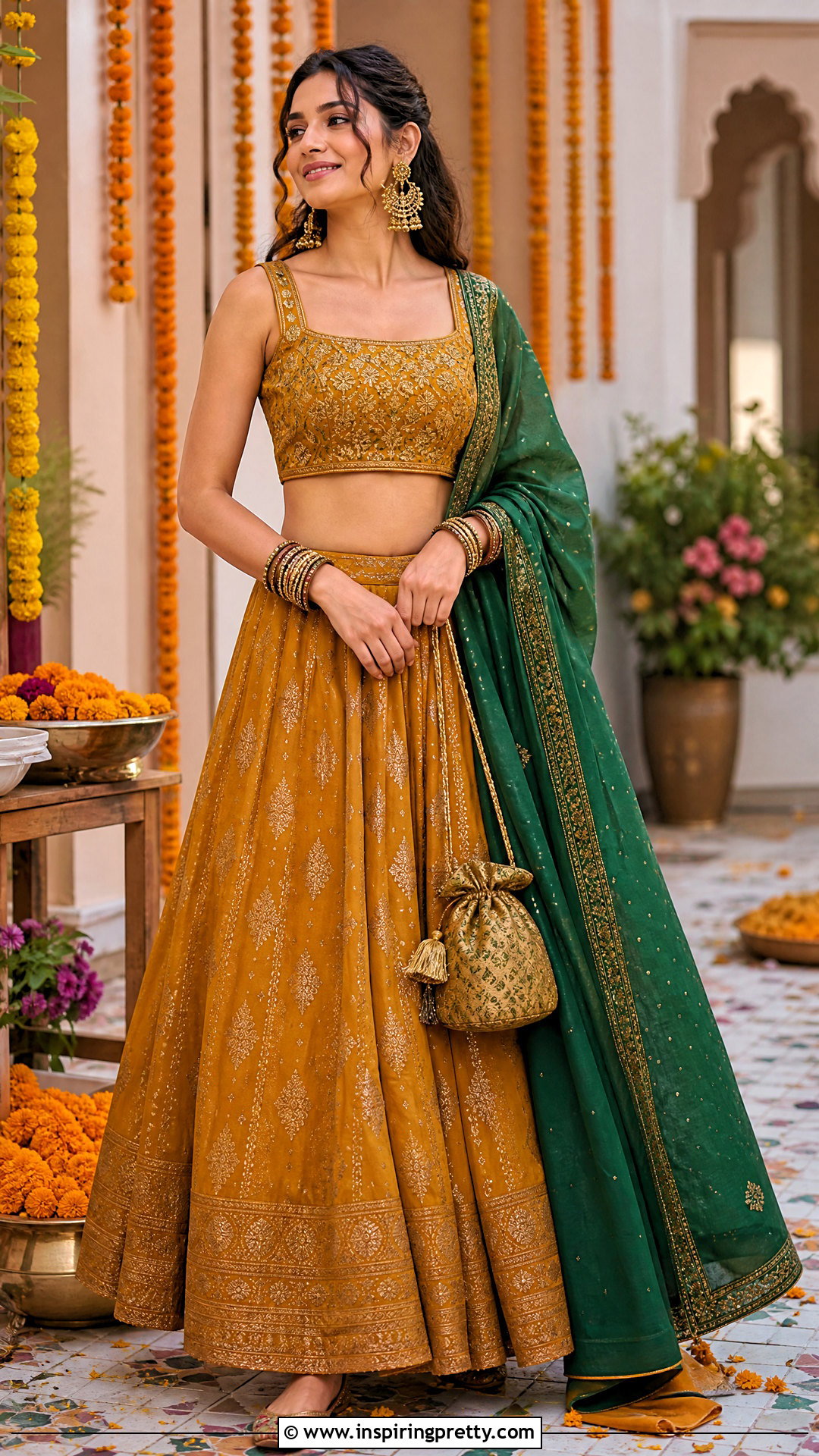 Mustard Crop Top Lehenga - 50 crop top lehenga designs