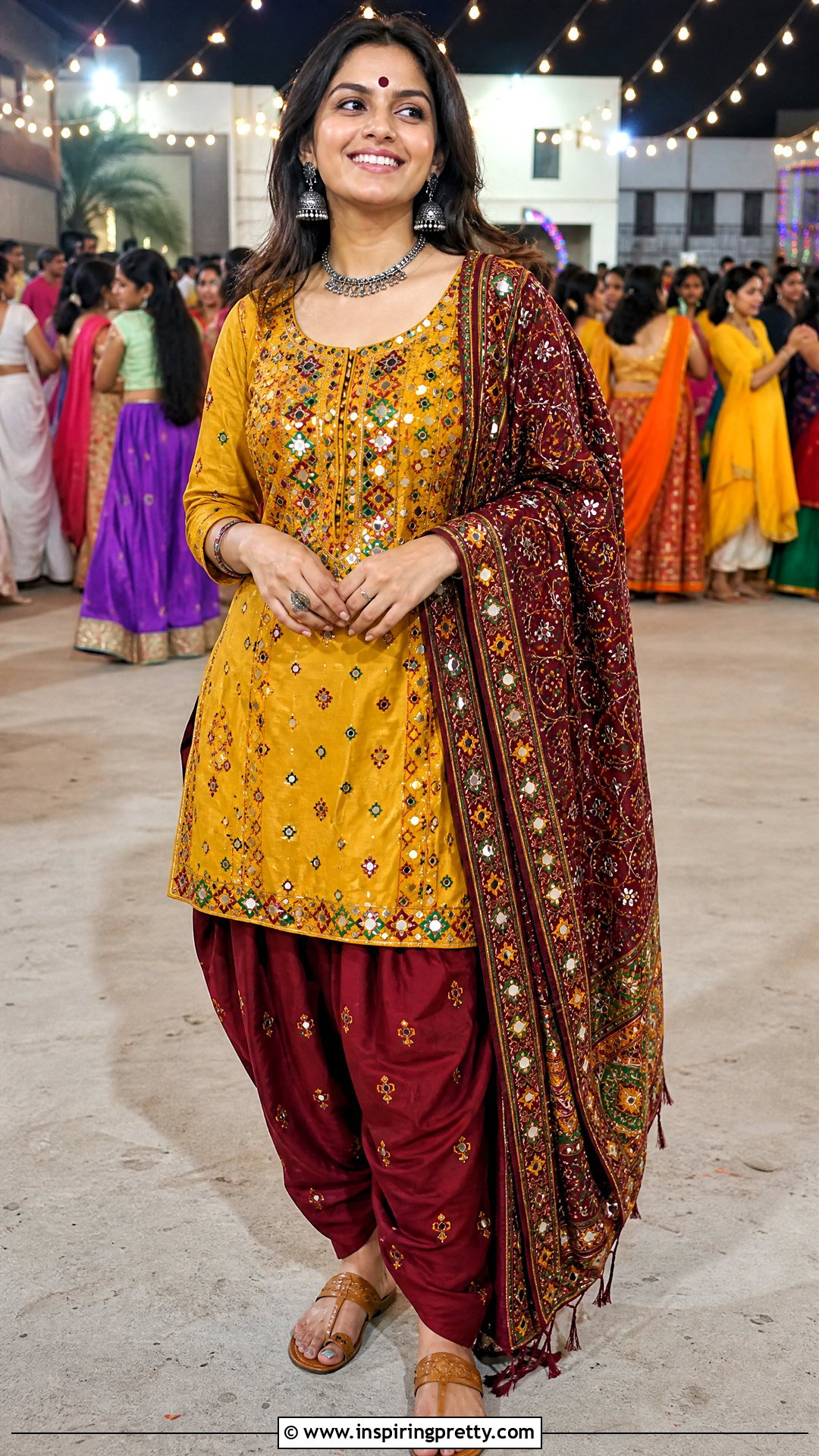 Mustard Kediyu With Maroon Dhoti Pants - 50 Kediyu Top For Navratri outfit ideas