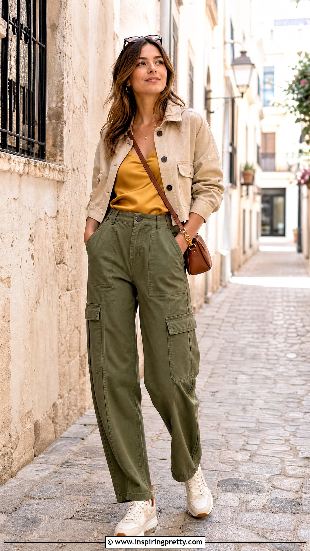 Mustard Silk Top With Olive Cargo Pants - 20 Mustard Silk Top outfit ideas