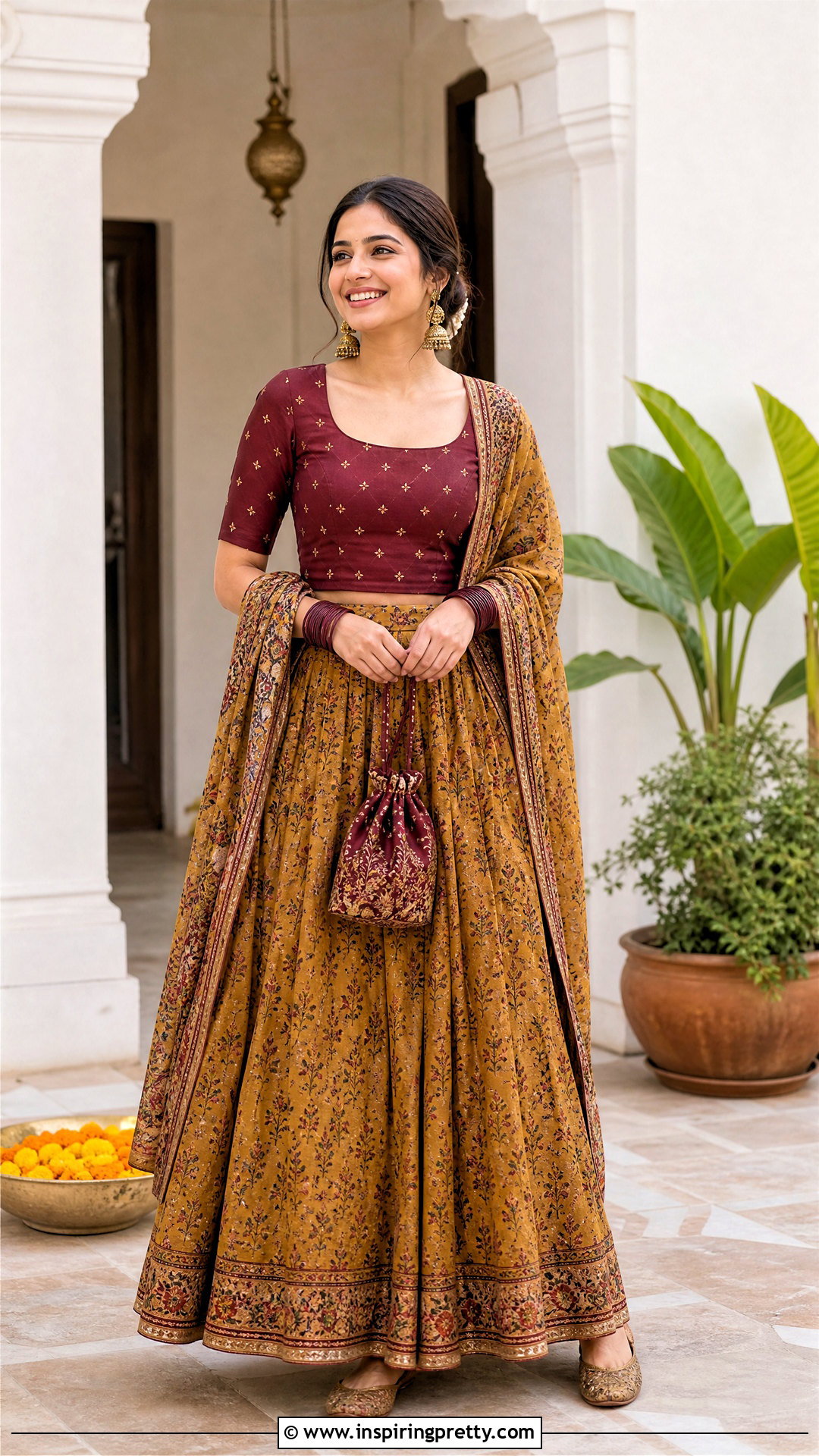 Mustard Skirt With Maroon Blouse - 50 skirt top indian outfit ideas