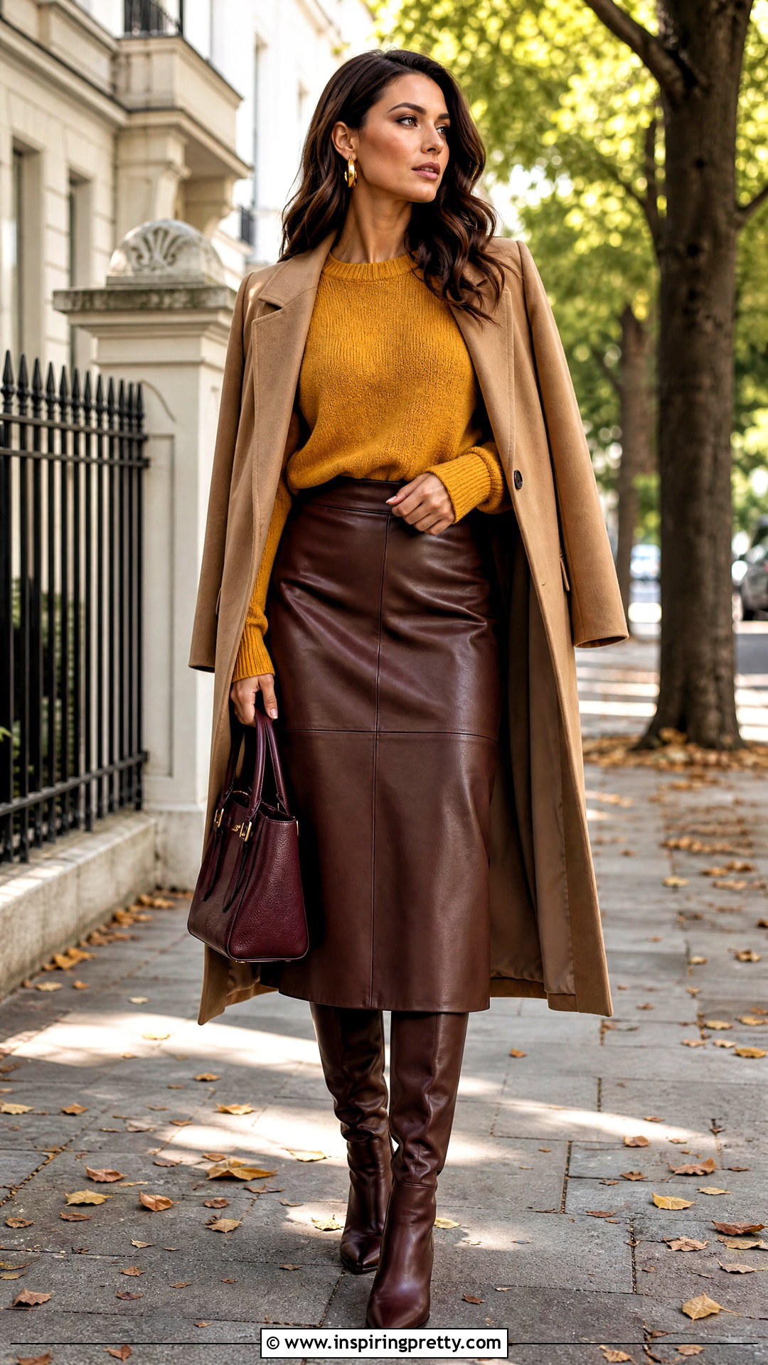 Mustard Top With Brown Leather Skirt - how to style mustard tops (20 ways)
