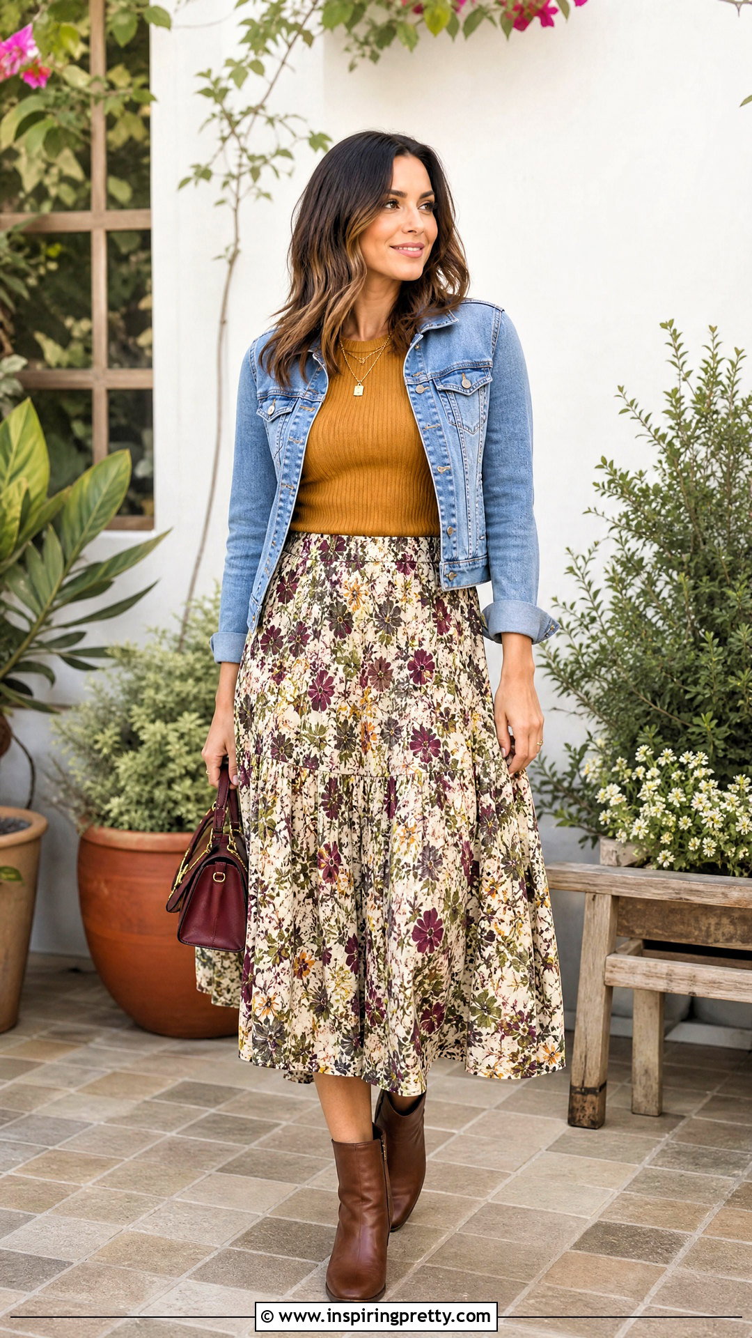 Mustard Top With Floral Midi Skirt - how to style mustard tops (20 ways)