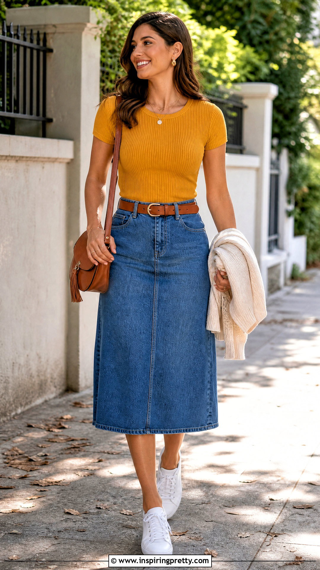 Mustard Yellow Top With Denim Skirt - 20 Casual Mustard Yellow Top outfit ideas